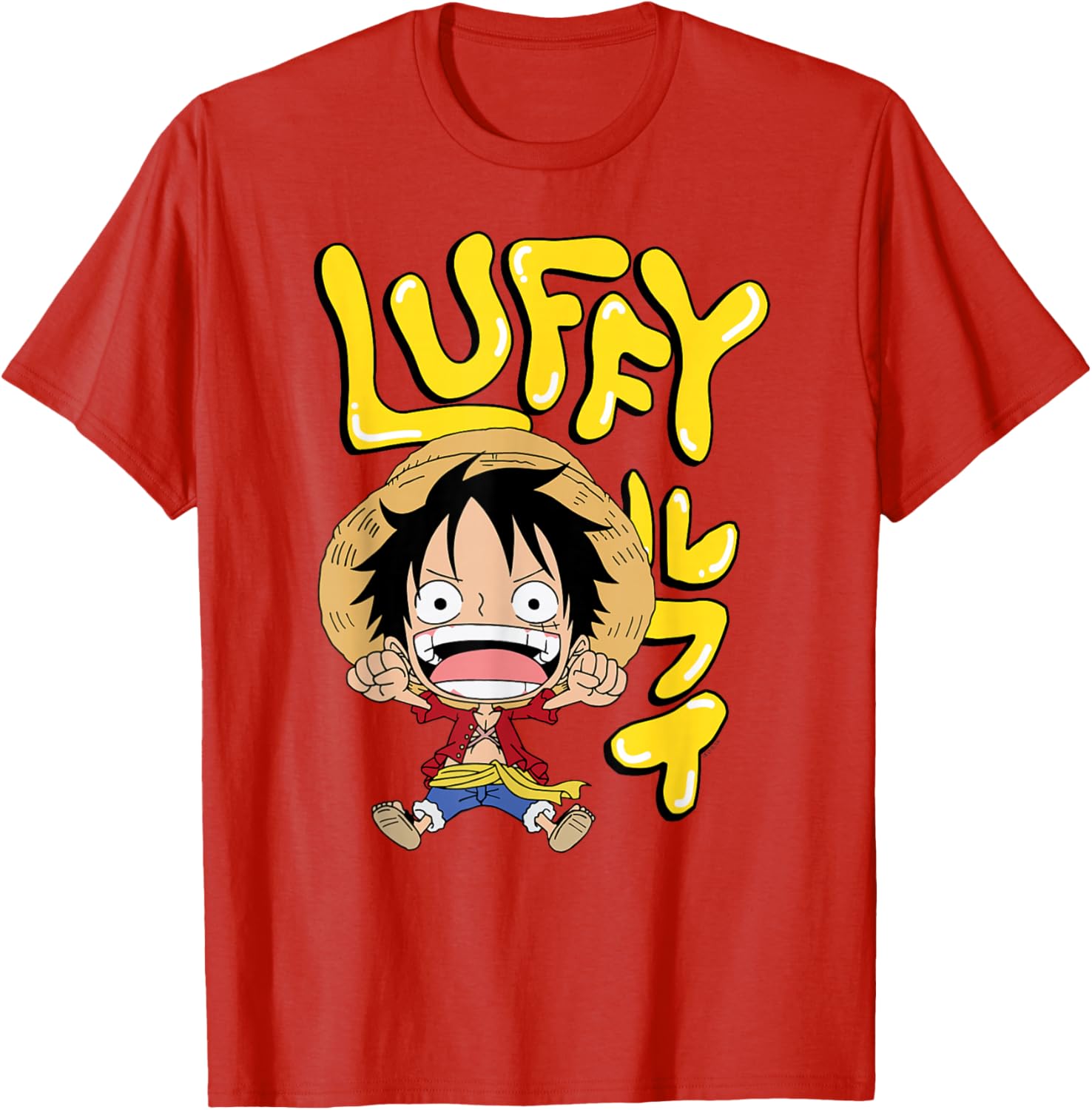 One Piece Luffy Chibi T-Shirt with Fun Bubble Letters for Anime Fans - 2