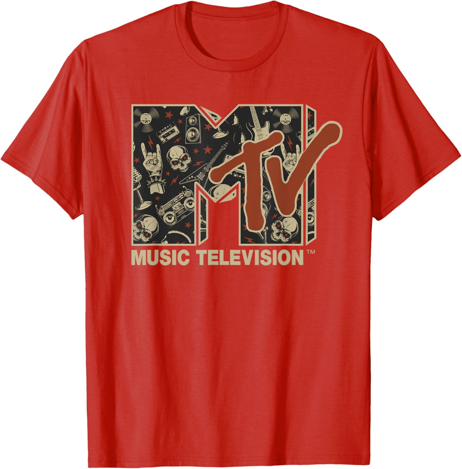 Mademark x MTV Vintage Rock n Roll Skull Guitar T-Shirt for Metal Fans - 2