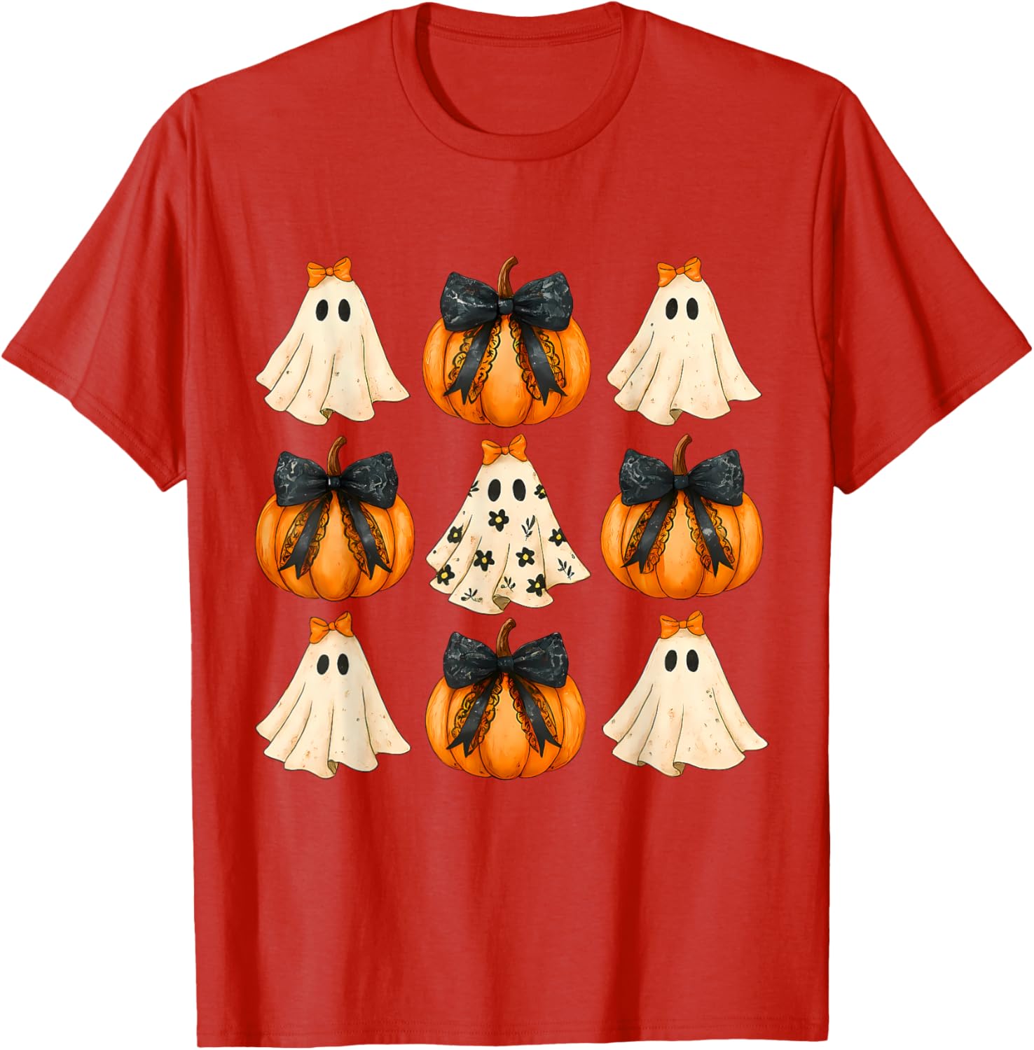 Cute Halloween Bow Pumpkin Ghost T-Shirt for Women and Girls - 18