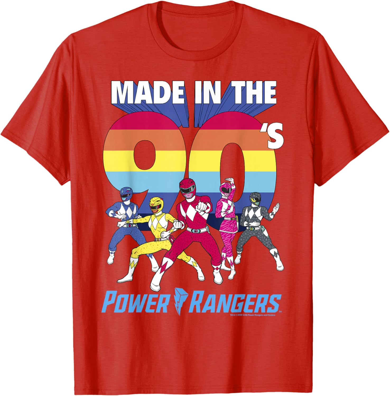 90's Power Rangers Retro Rainbow Stripe Logo T-Shirt for Fans - 4