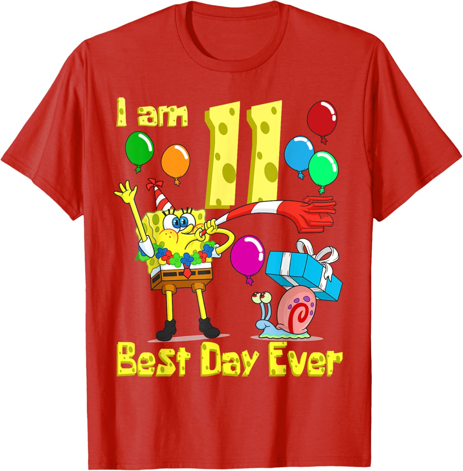 SpongeBob Birthday T-Shirt for 11 Year Olds Fun Party Apparel - 1