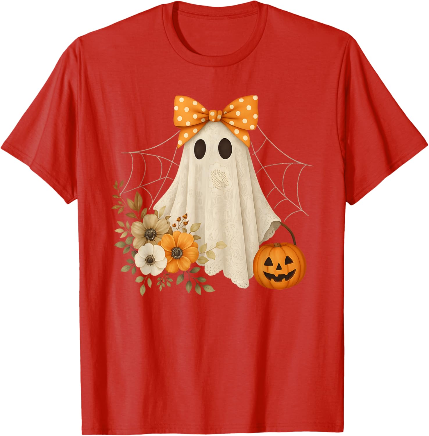 Coquette Ghost Halloween Flower Lace T-Shirt for a Spooky Look - 6