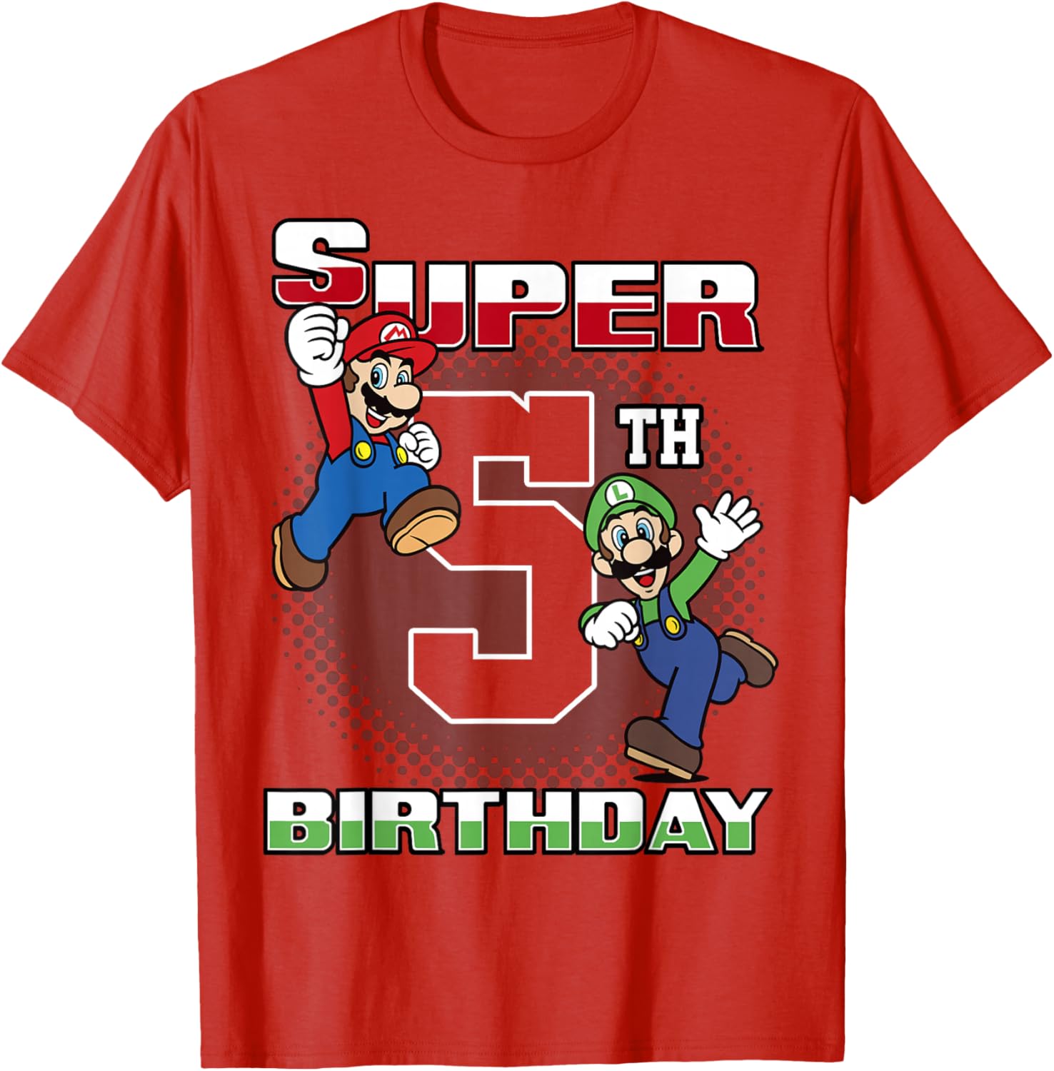 Super Mario Luigi 5th Birthday Portrait T-Shirt for Kids Fun Gift - 3