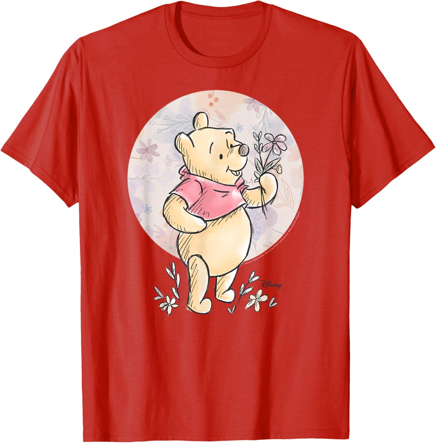 Floral Circle Winnie the Pooh T-Shirt for Kids and Adults, Cute Design - 7