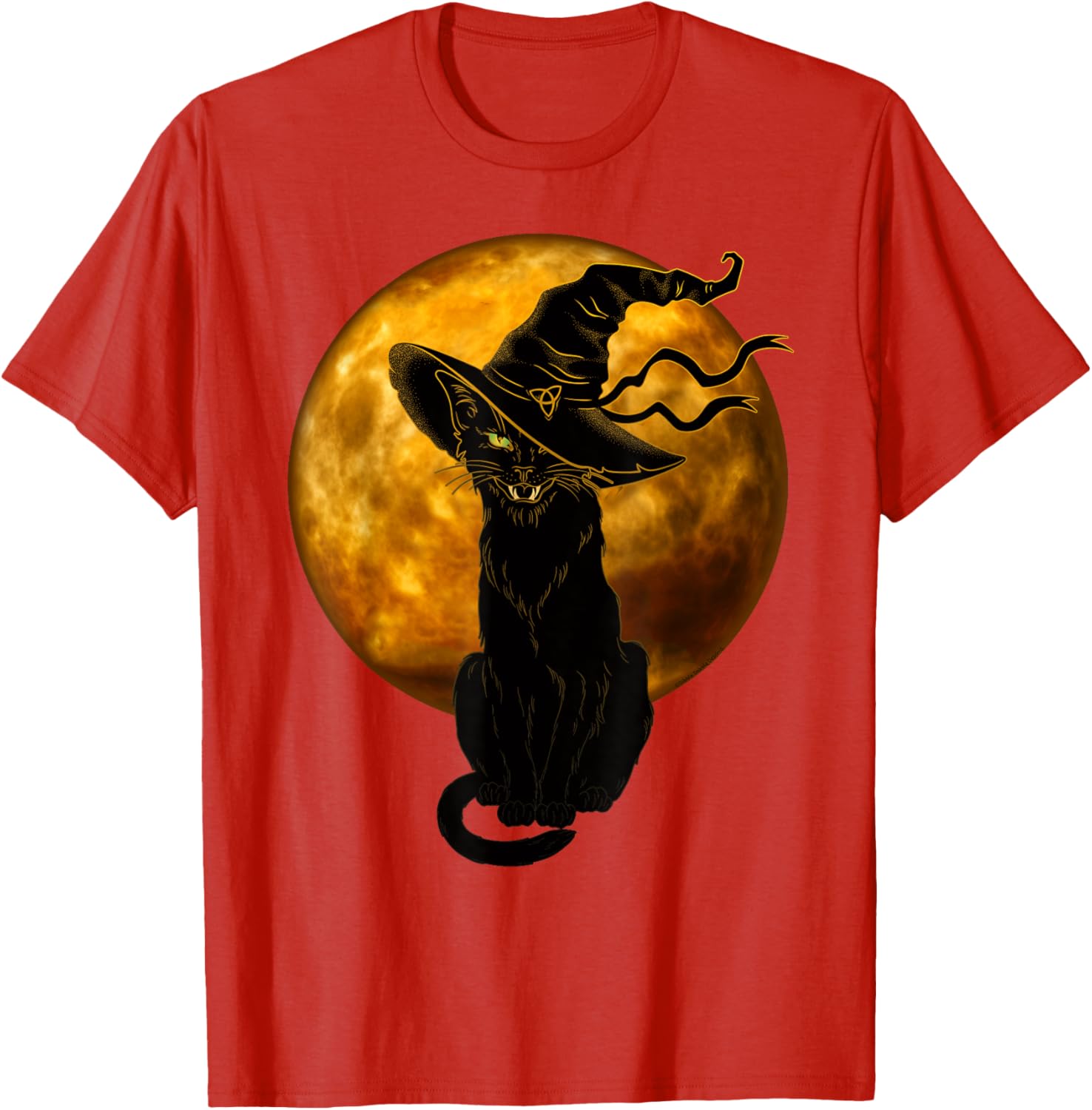 Vintage Black Cat in Witch Hat Full Moon Halloween T-Shirt for Fun Celebrations - 12