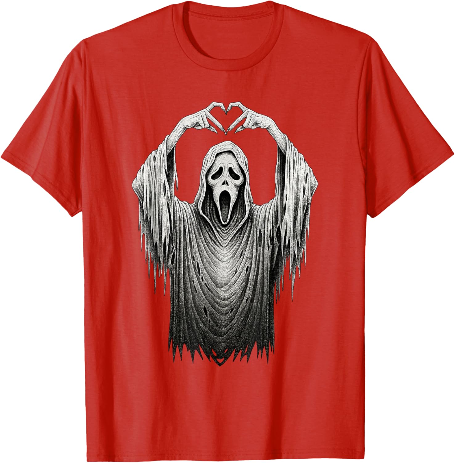 Vintage Ghost Face Heart Sign T-Shirt for Halloween Lovers - 16
