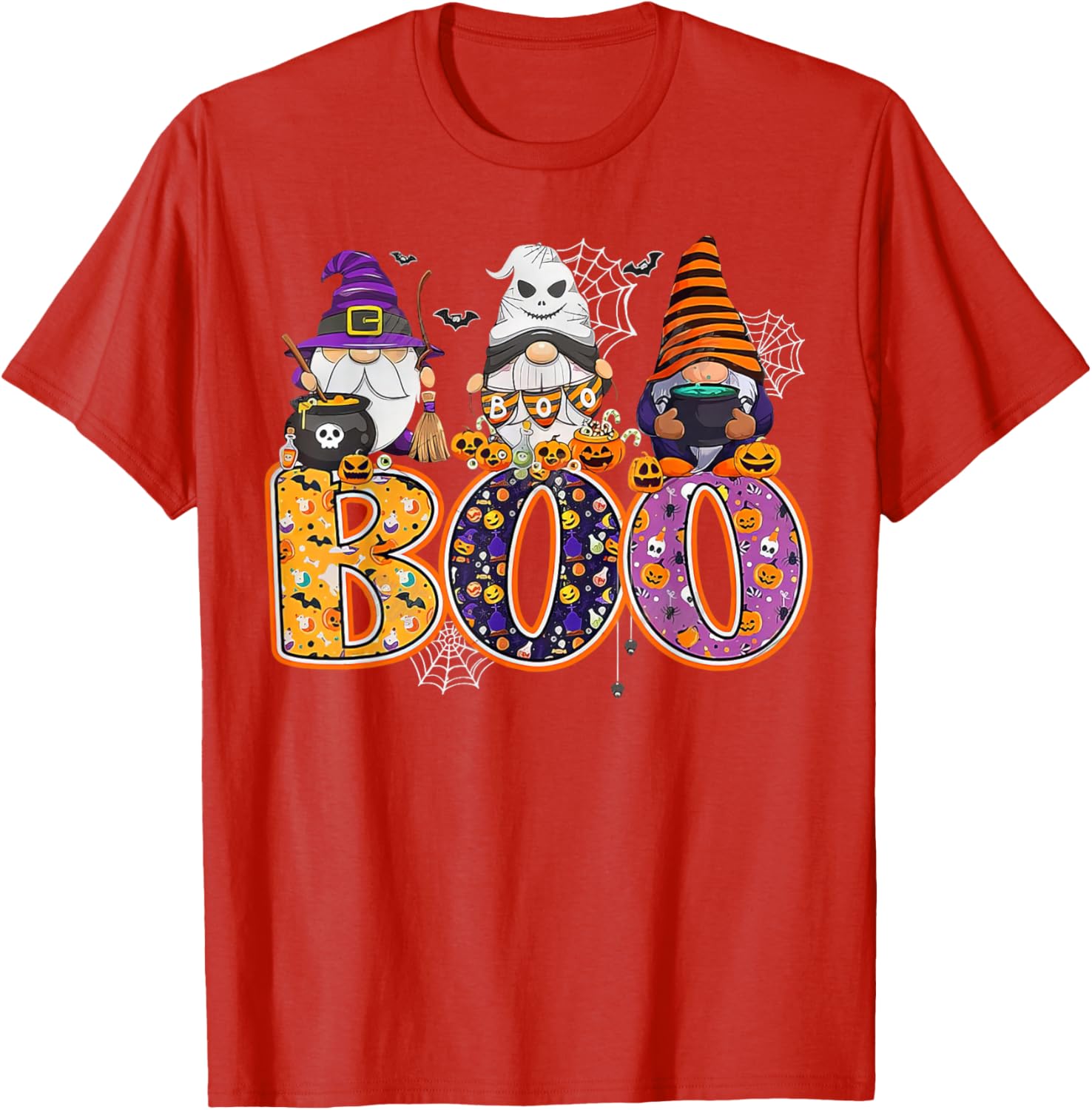 Funny Halloween Gnome T-Shirt with Boo Witch Pumpkins and Spiders - 2