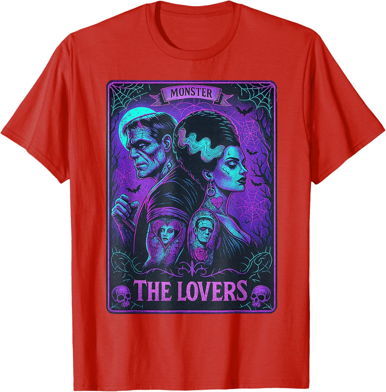 Monster Frankenstein and Bride Lovers Tarot Card T-Shirt for Fans - 1