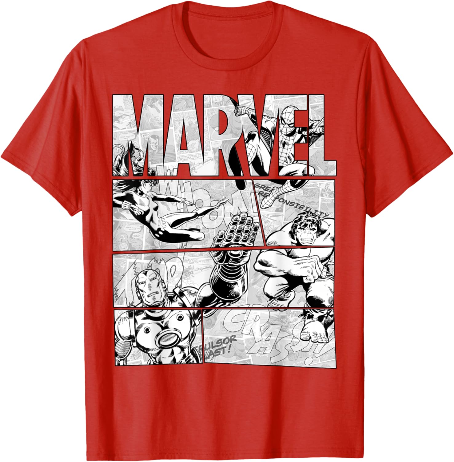 Marvel Avengers Retro Black and White Comic Graphic T-Shirt for Fans - 1