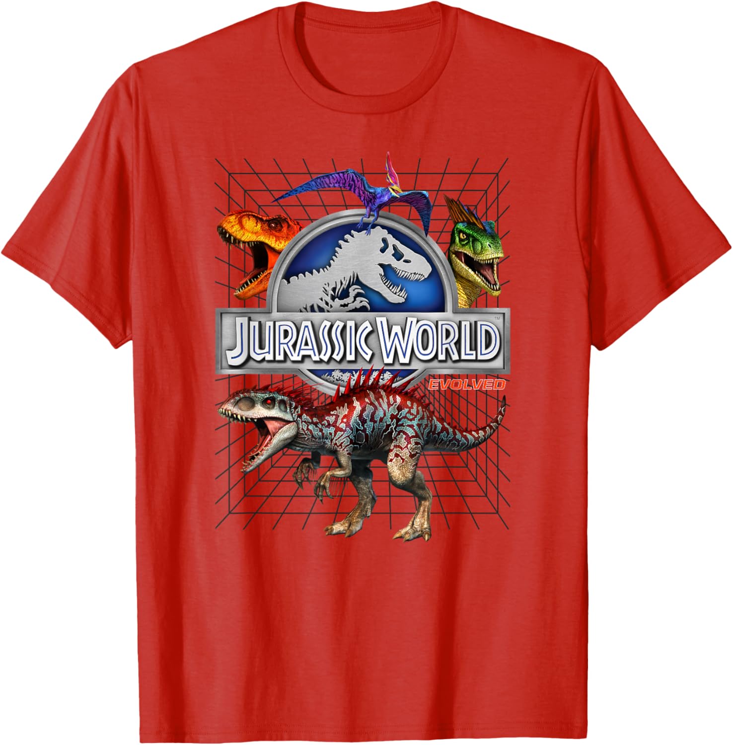 Jurassic World Evolved T-Rex Dino Grid T-Shirt for Kids and Adults - 6