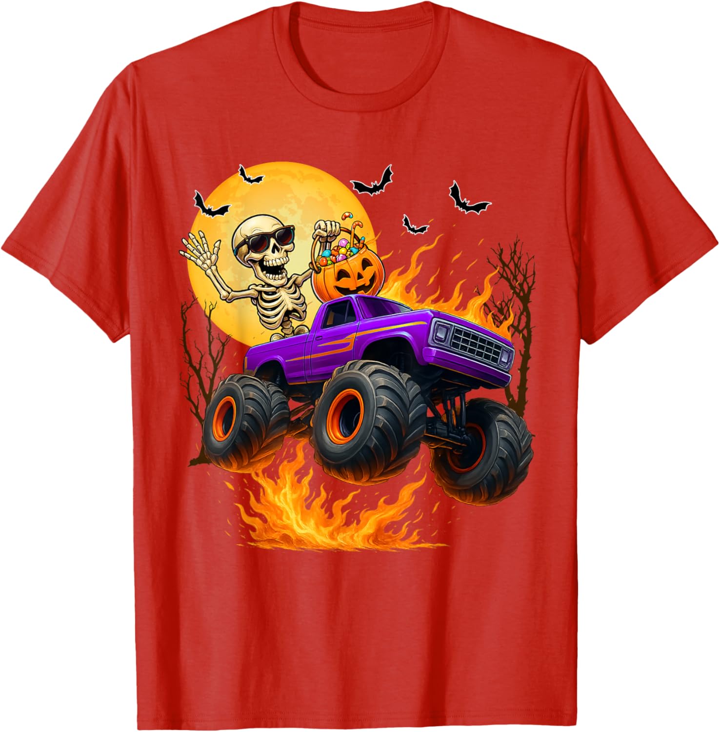 Spooky Skeleton Monster Truck Halloween T-Shirt for Boys Fun Outfit - 9