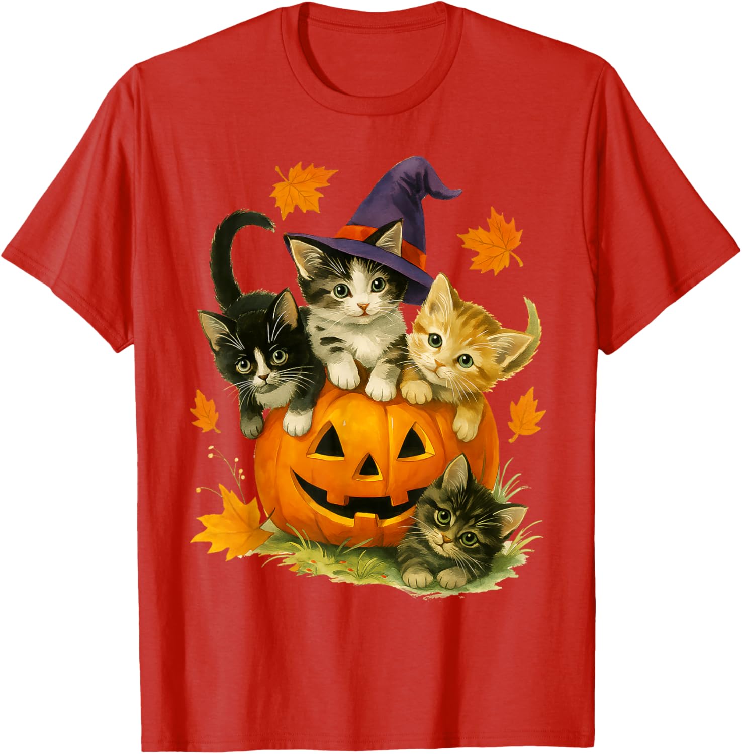 Cute Cat Pumpkin Halloween Vintage T-Shirt for Spooky Season Fun - 1