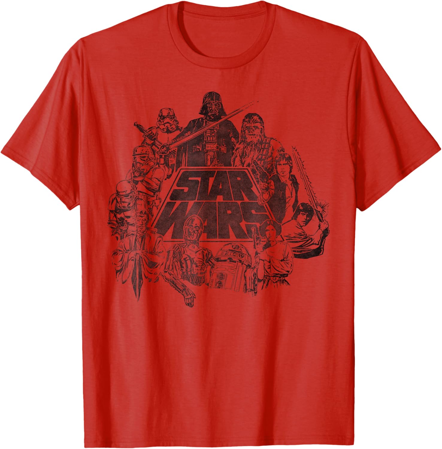 Star Wars Vintage Line Art T-Shirt Featuring Classic Characters - 9