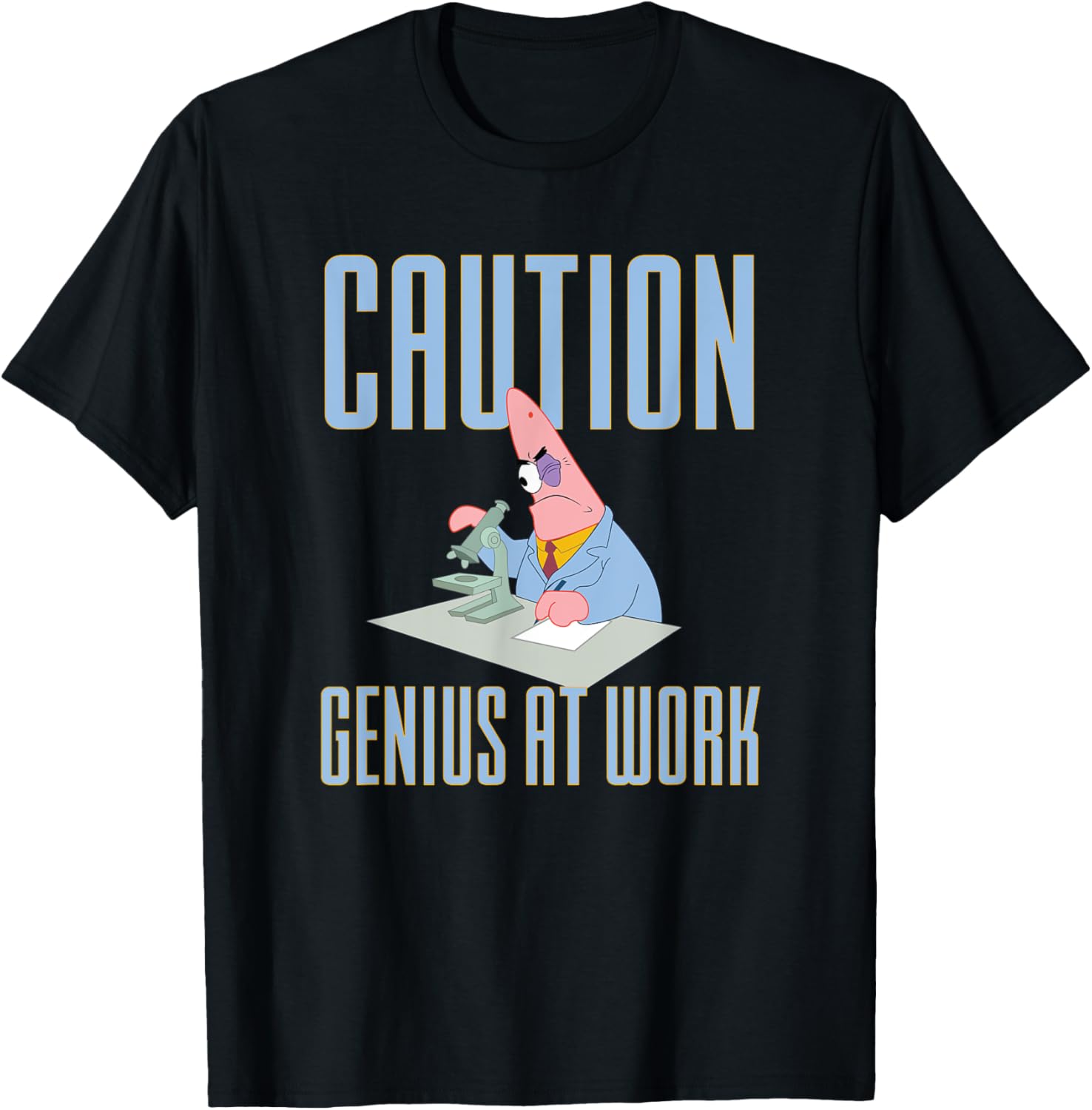 Mademark SpongeBob Patrick Star Caution Genius at Work T-Shirt for Fans - 7