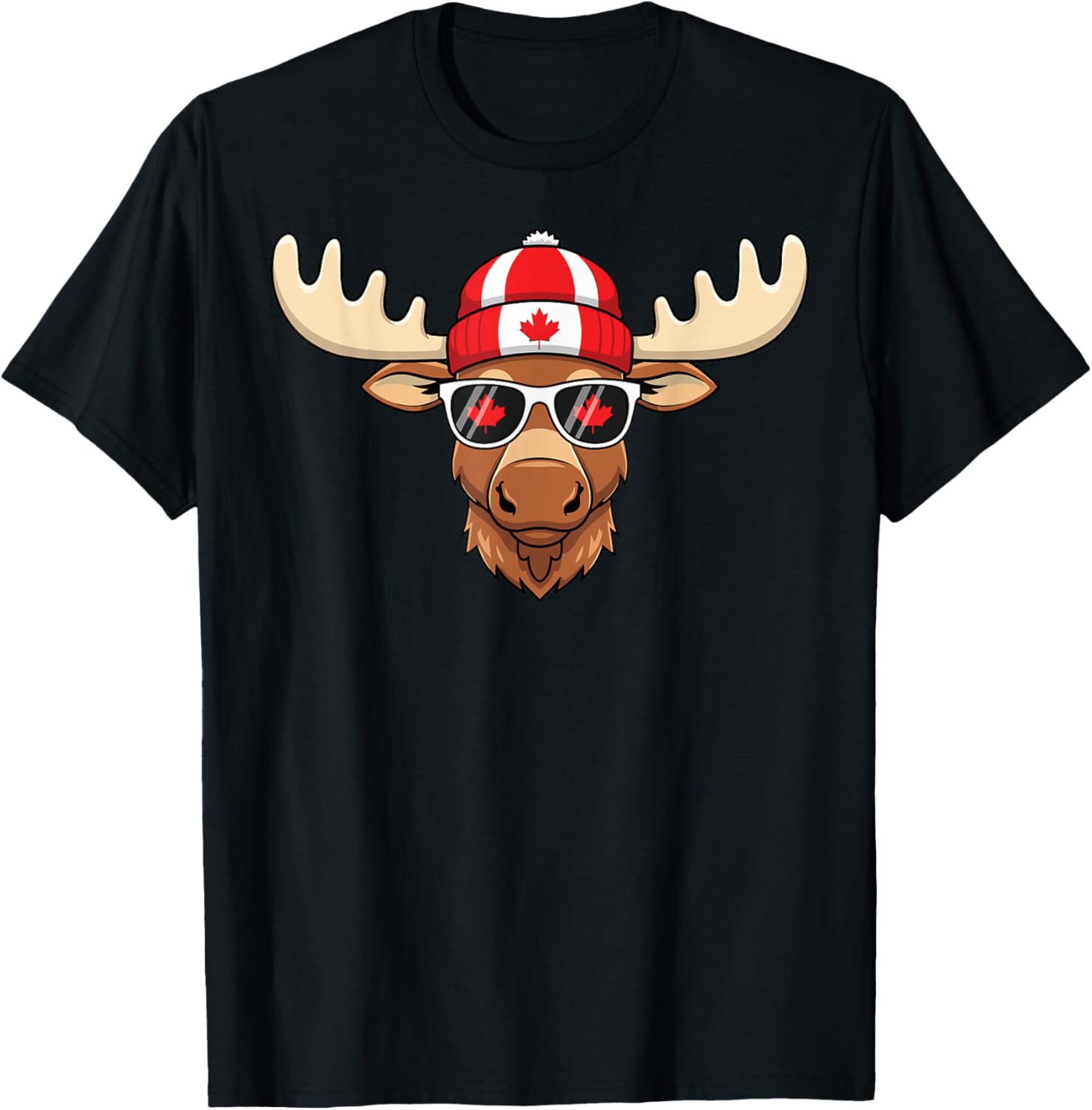 Canada Day Moose Sunglasses T-Shirt with Maple Leaf and Flag Design - 9