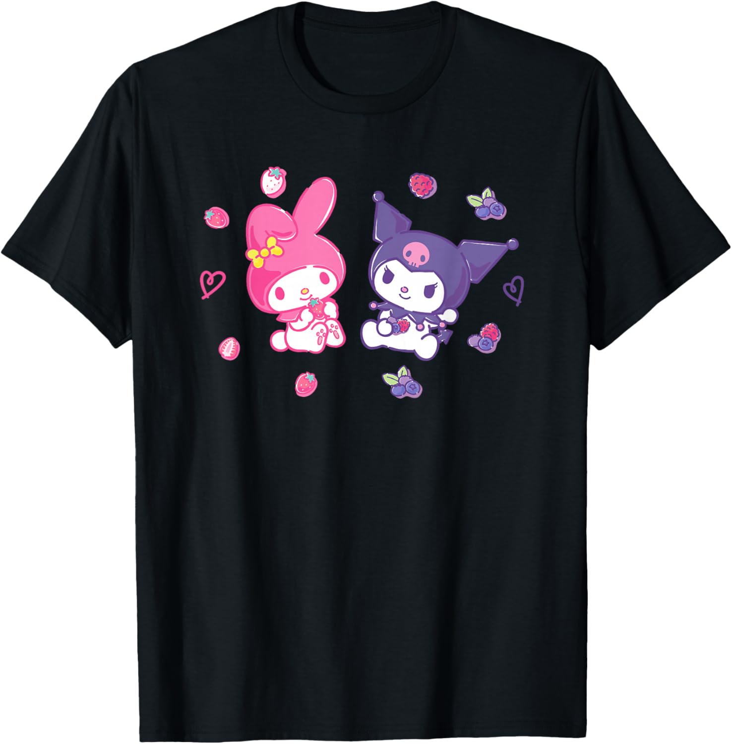 Sanrio Kuromi and My Melody Berry T-Shirt for Kids, Small Black Design - 16