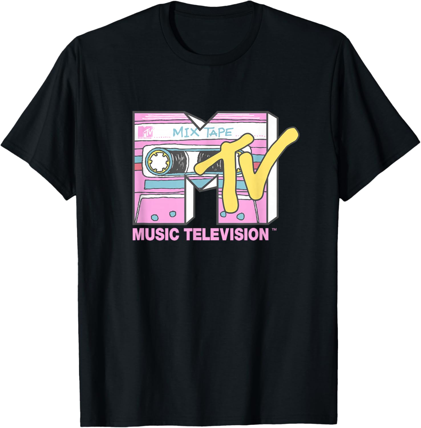 MTV Retro Neon Mix Tape T-Shirt Vintage Cassette Sketch Style - 2