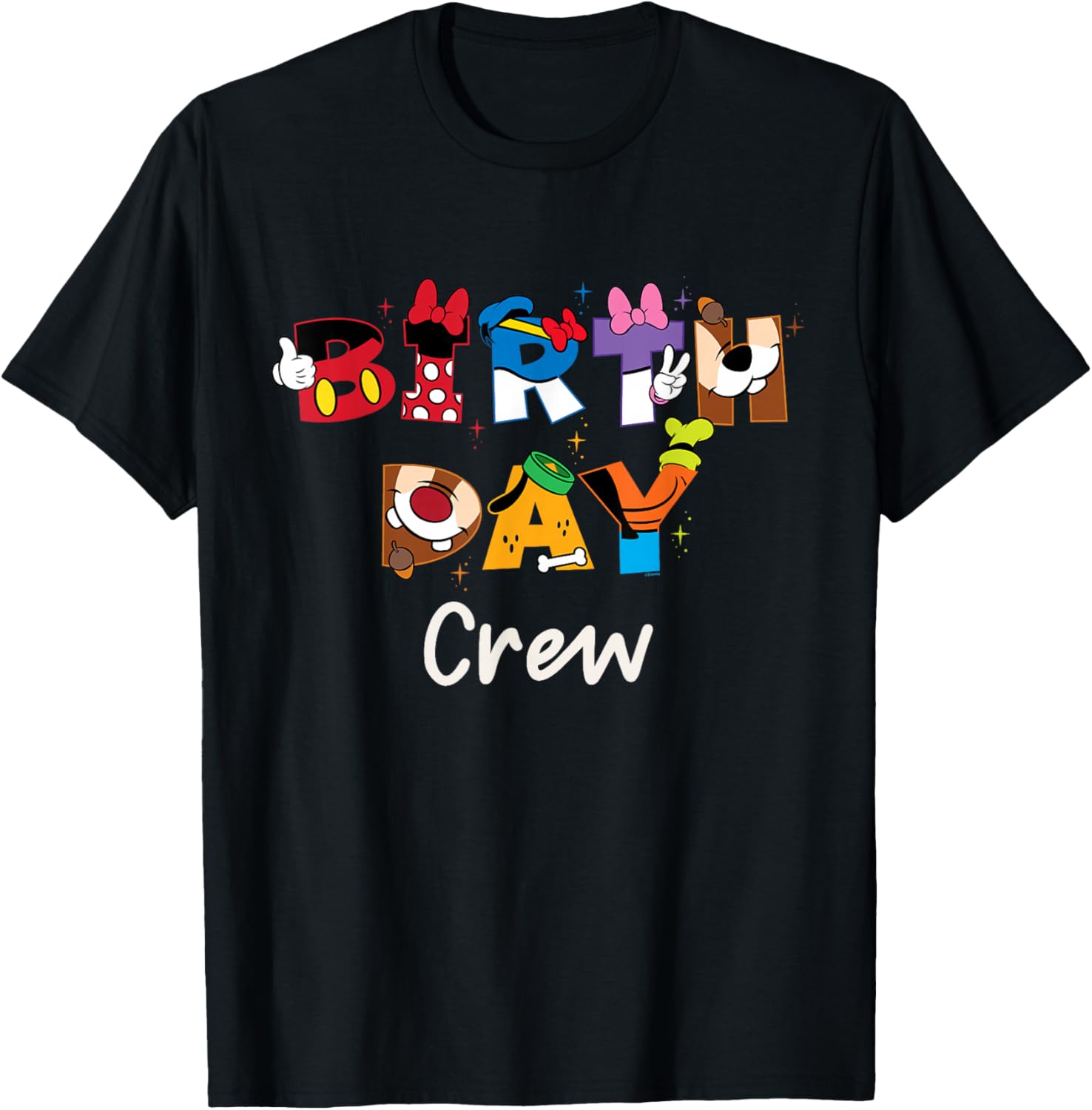 Disney Birthday Crew Mickey Mouse Friends Letters T-Shirt for Fun Celebrations - 1