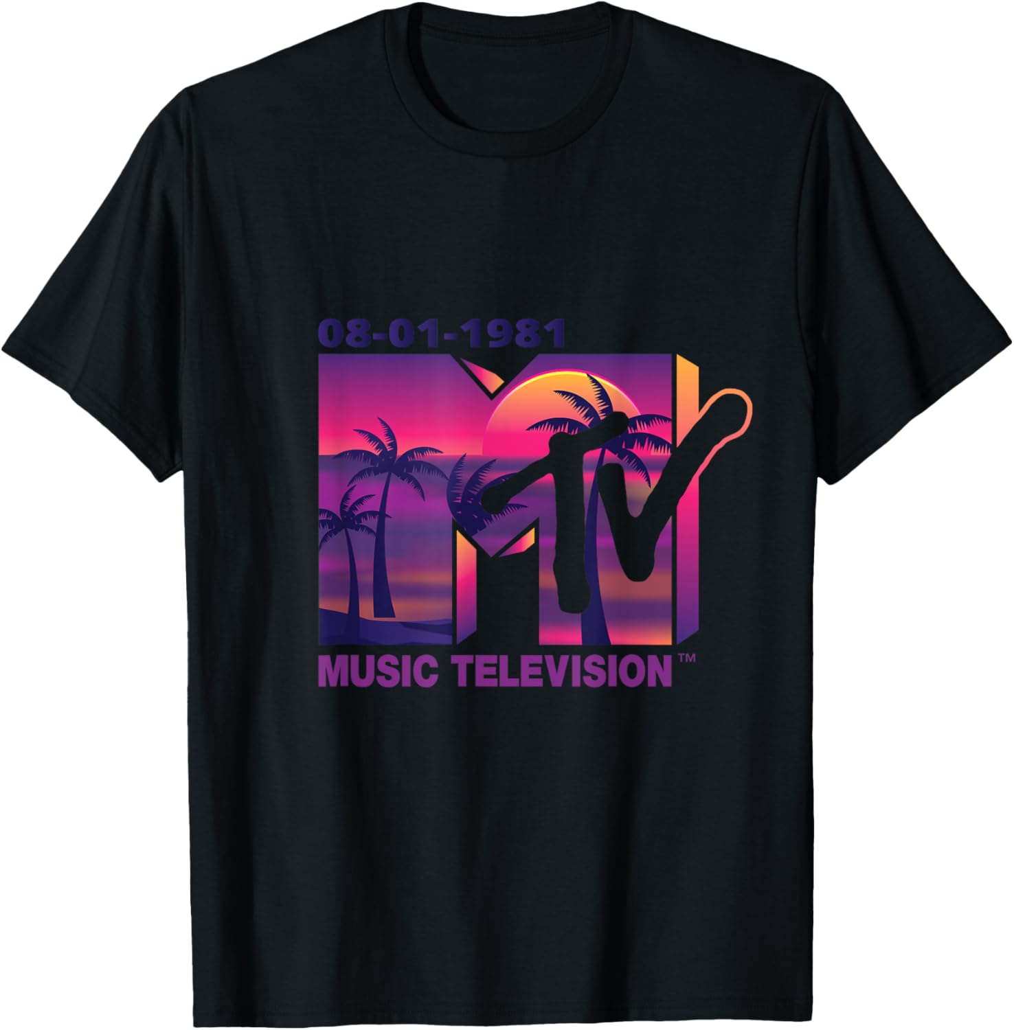 Mademark x MTV 1981 Logo T-Shirt with Purple Palms in Sunset Design - 1
