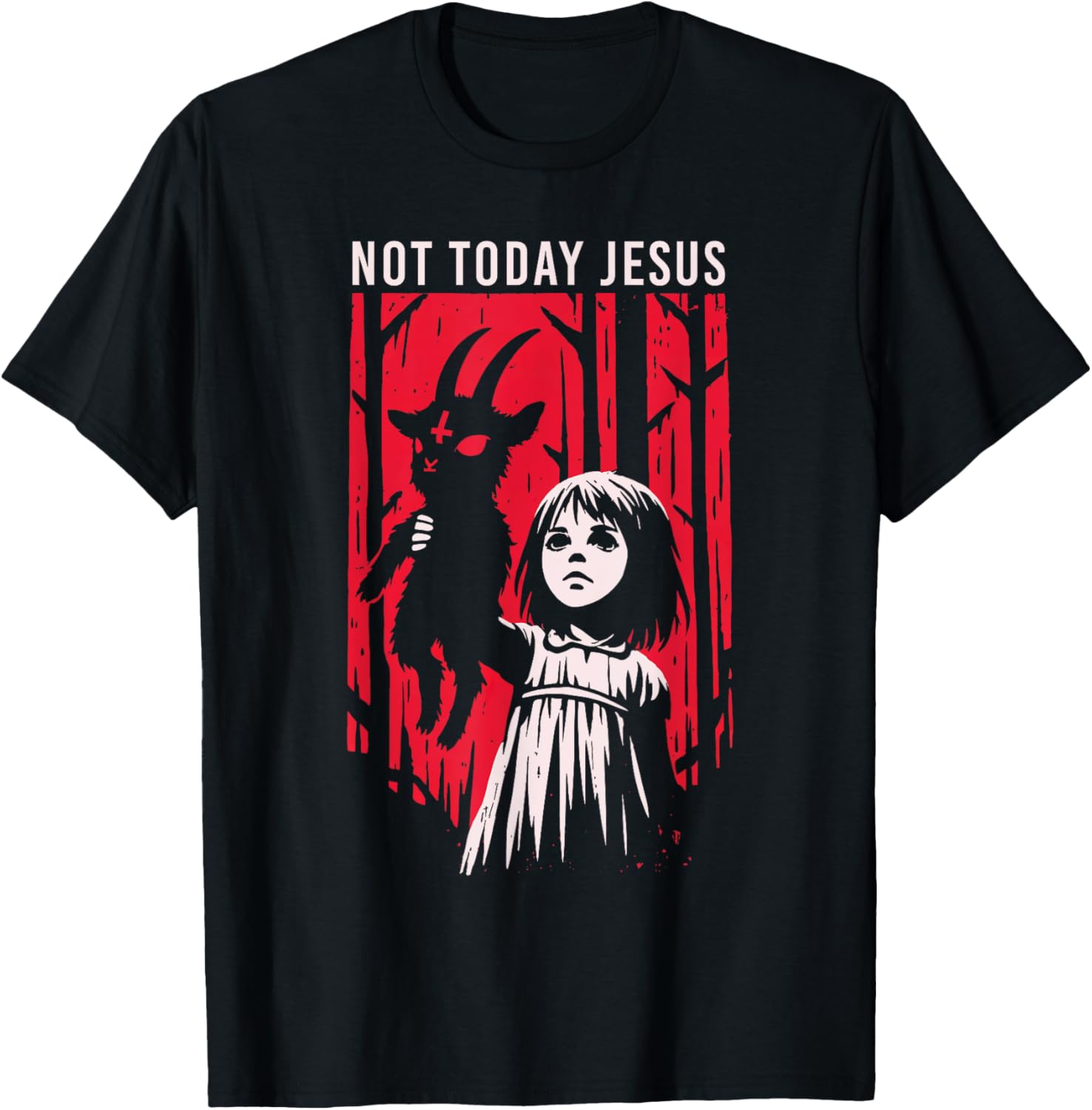 Not Today Jesus Satanic Goth Black Goat Demon 666 T-Shirt for Alt Fashion - 1