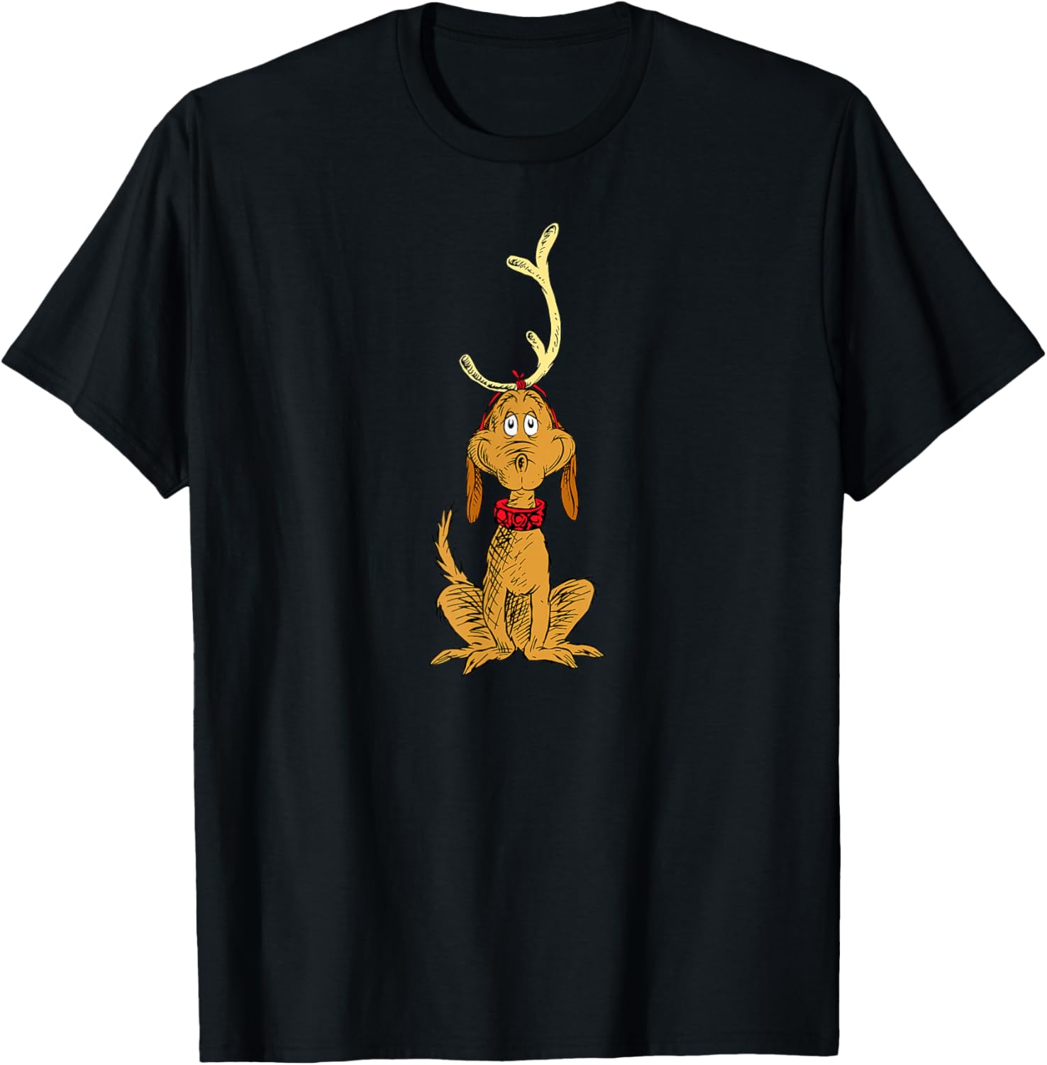 Classic Dr. Seuss Reindeer Max T-Shirt for Men - Black Small Size - 5