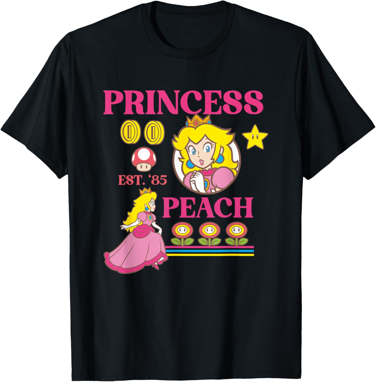 Super Mario Fire Flower Princess Peach Power Up T-Shirt for Gamers - 2