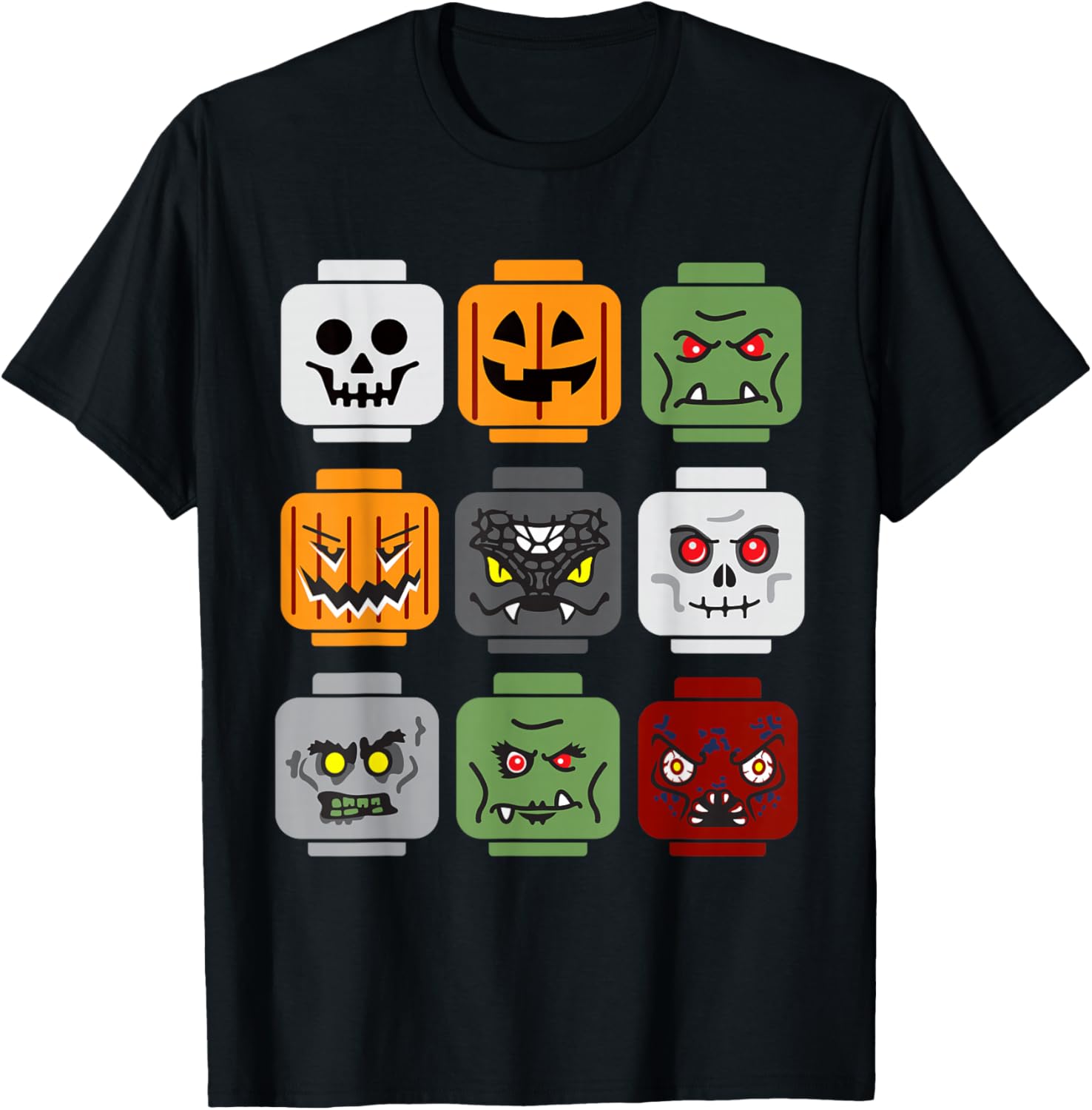 Halloween Brick Head Pumpkin Ghost Zombie Friends Fun T-Shirt for Kids - 4