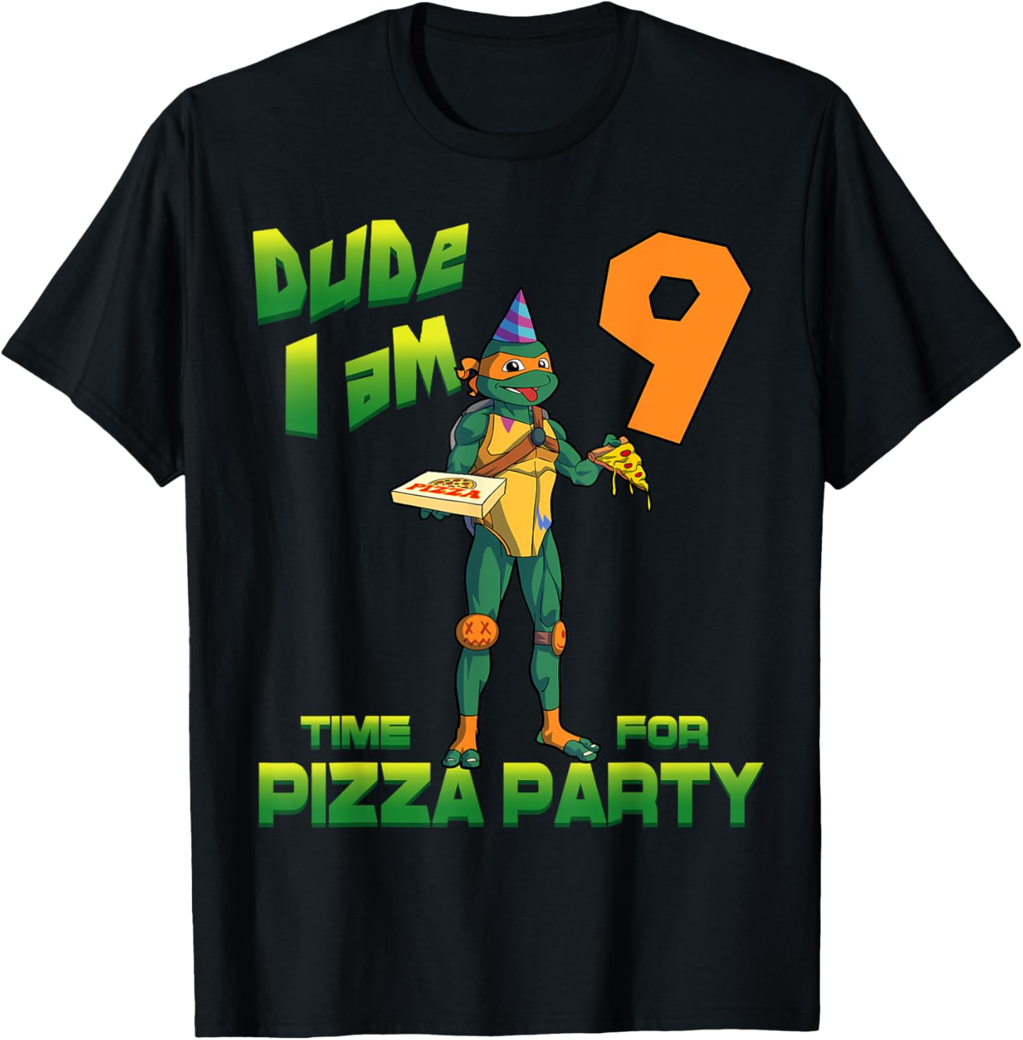 Fun Michelangelo Pizza Birthday Party T-Shirt for 9 Year Olds - 11