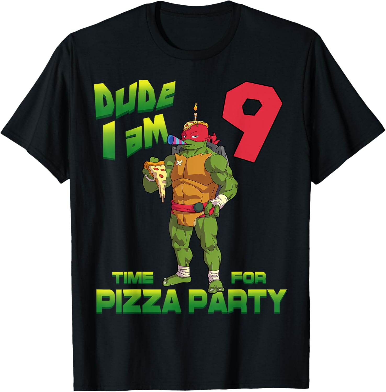 Raphael Pizza Birthday T-Shirt for 9 Year Olds - TMNT Party Gear - 12