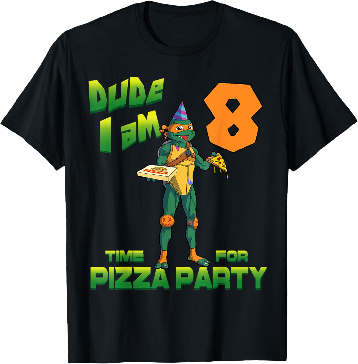 Cool Michelangelo Pizza Birthday T-Shirt for 8 Year Old TMNT Fans - 2