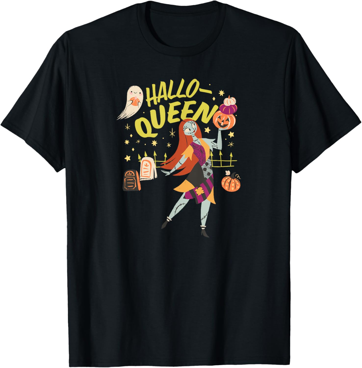 Men's Nightmare Before Christmas Sally Hallo-Queen T-Shirt in Black - 4