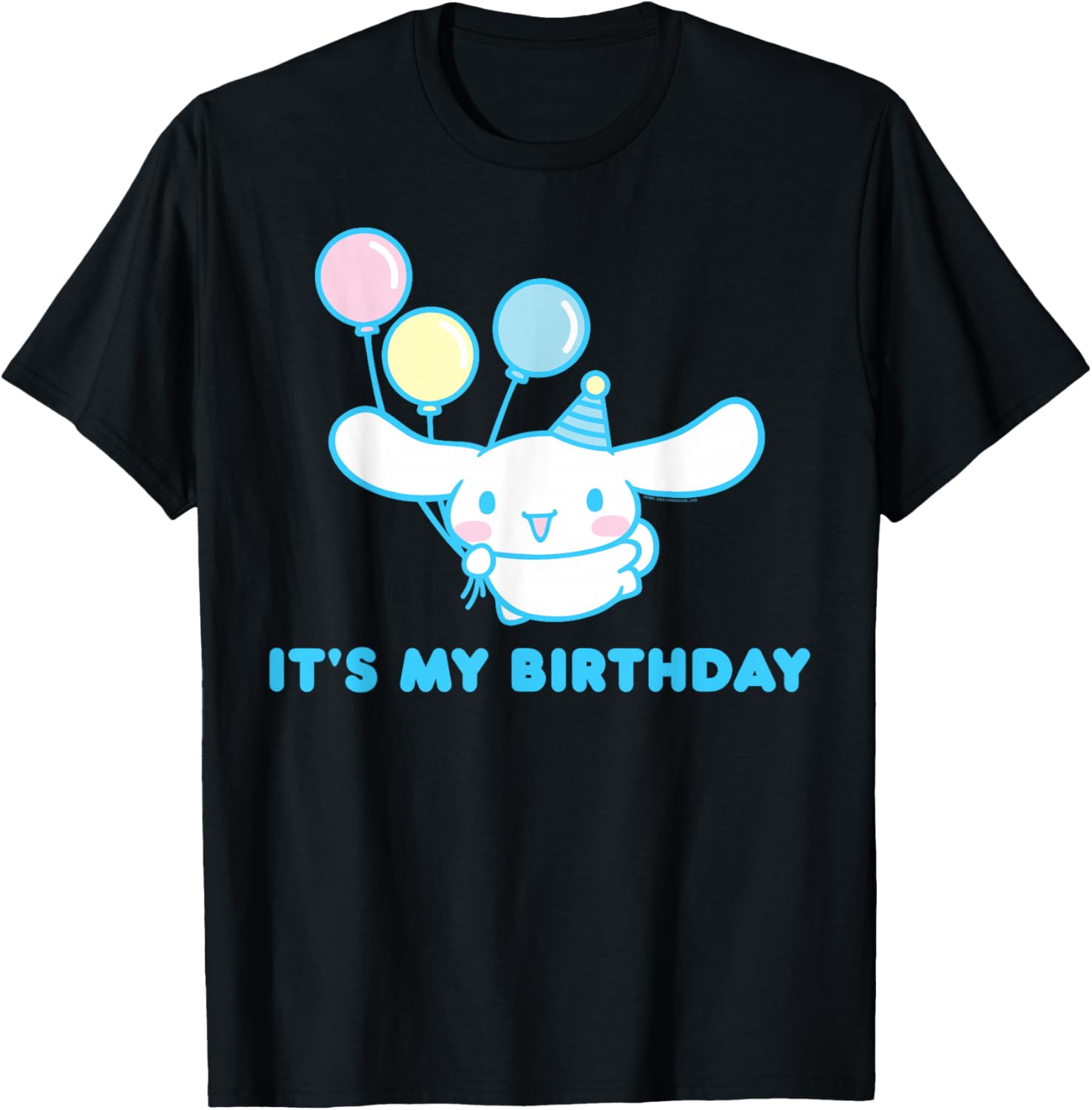 Sanrio Cinnamoroll Birthday T-Shirt for Adults - Blue Crew Neck Short Sleeve - 13