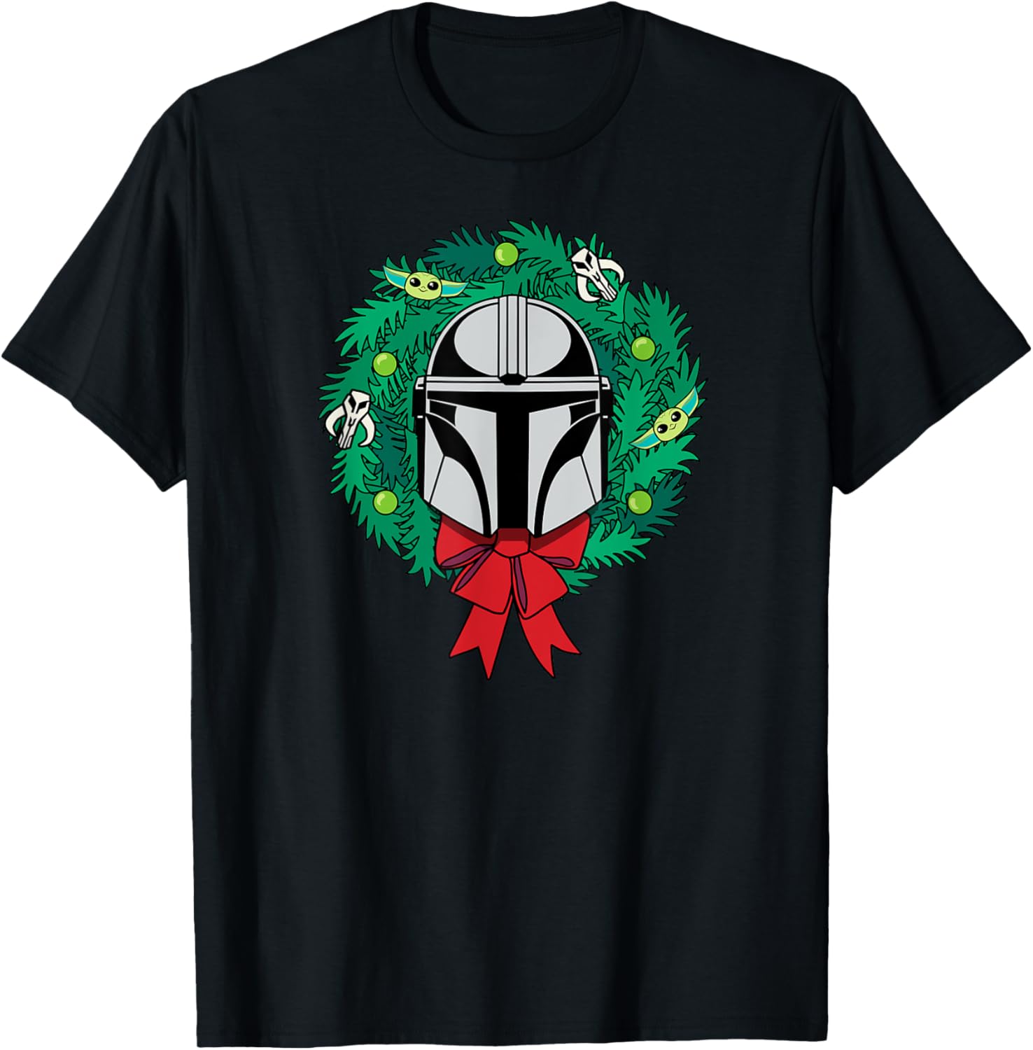 Mandalorian Helmet Christmas Wreath T-Shirt for Holiday Cheer - 8