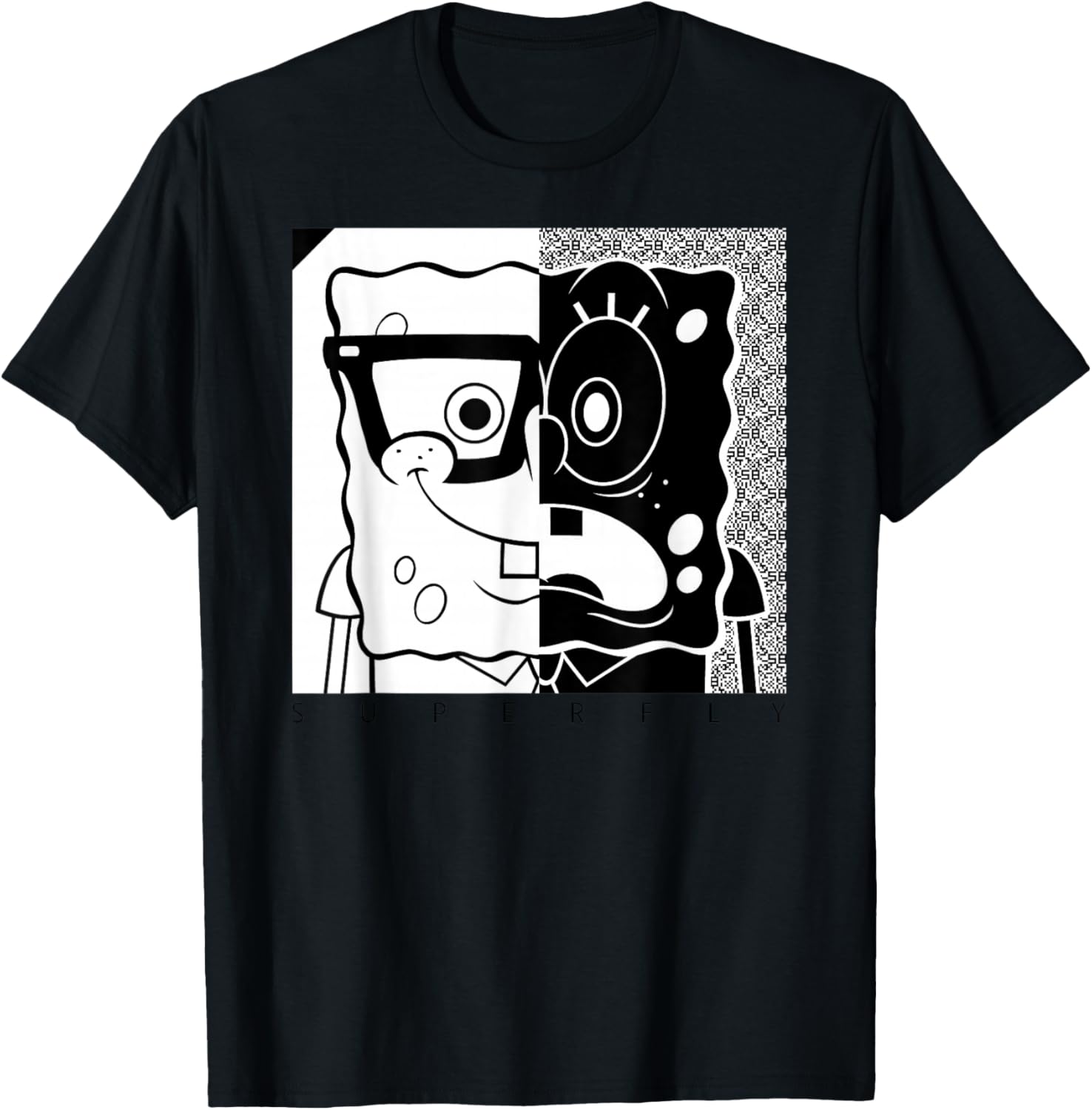 SpongeBob SquarePants Superfly Black and White T-Shirt for Fans - 7