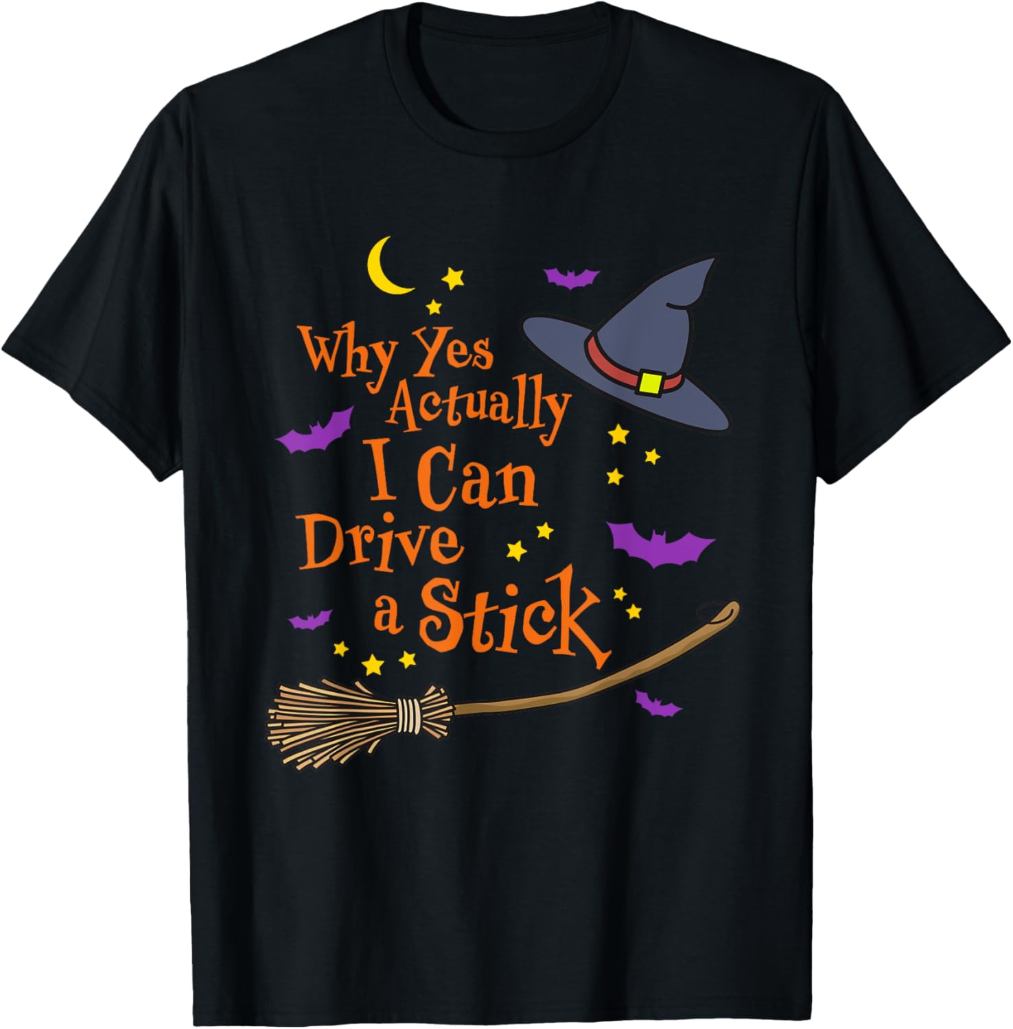 Funny Halloween Witch T-Shirt I Can Drive A Stick Cute Costume Tee - 1