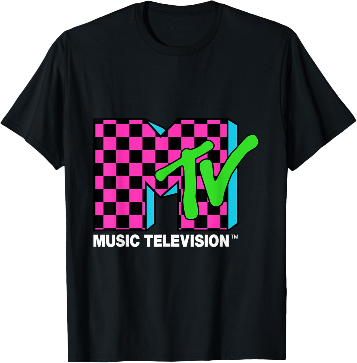 Classic MTV Logo T-Shirt with Pink and Blue Checker Design for Trendy Style - 3