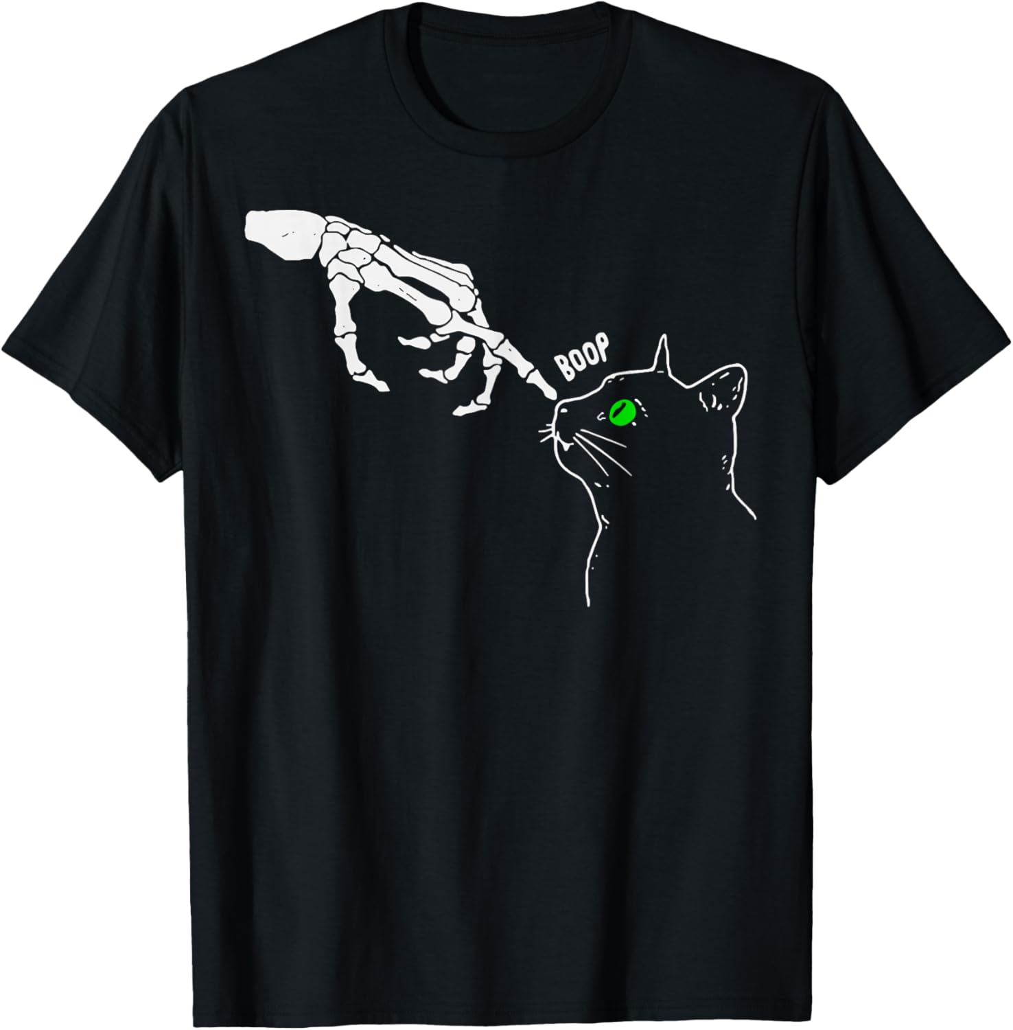 Funny Skeleton Hand Booping Cat's Nose Halloween Graphic T-Shirt - 14