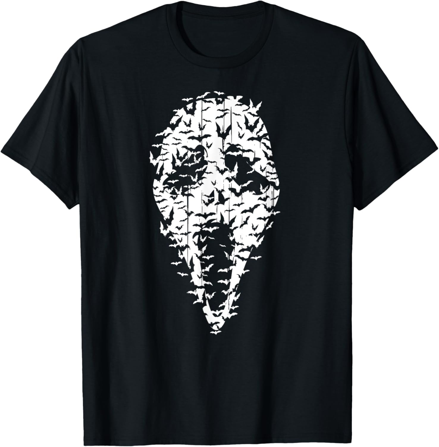 Vintage Horror Movie T-Shirt with Scary Face and Bats for Halloween Fun - 1