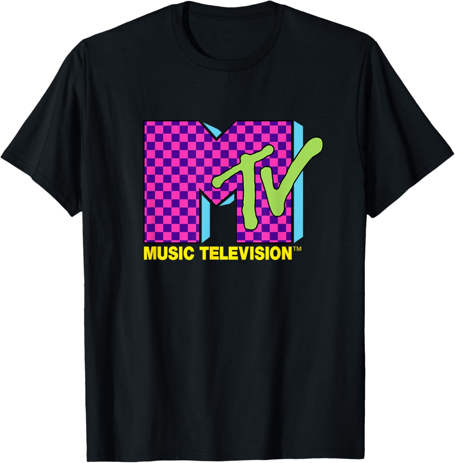 MTV Retro 80s Neon Pink Checkerboard Logo T-Shirt for Trendy Style - 16