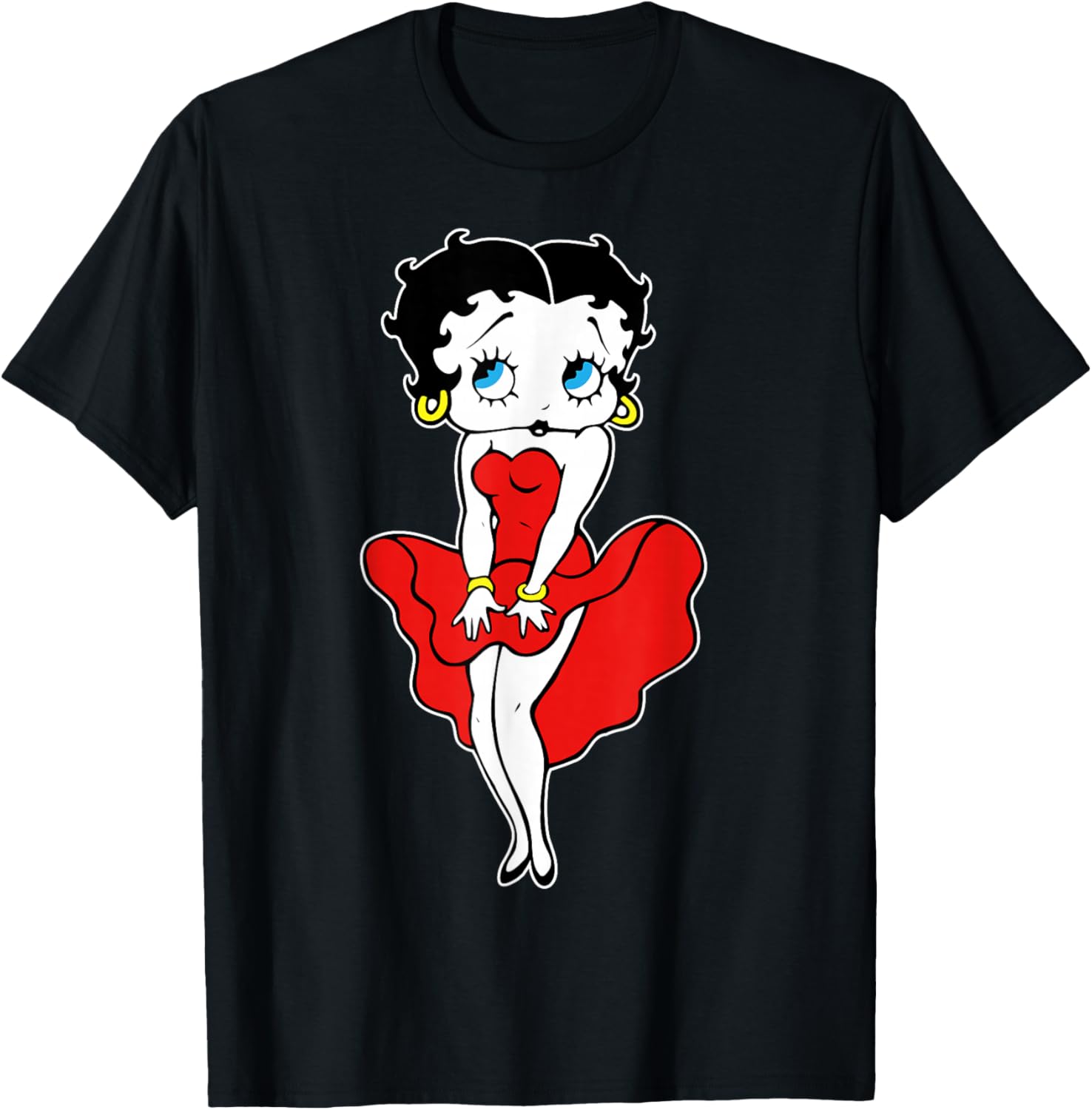 Classic Betty Boop Retro Red Dress T-Shirt for Fun Cartoon Lovers - 5