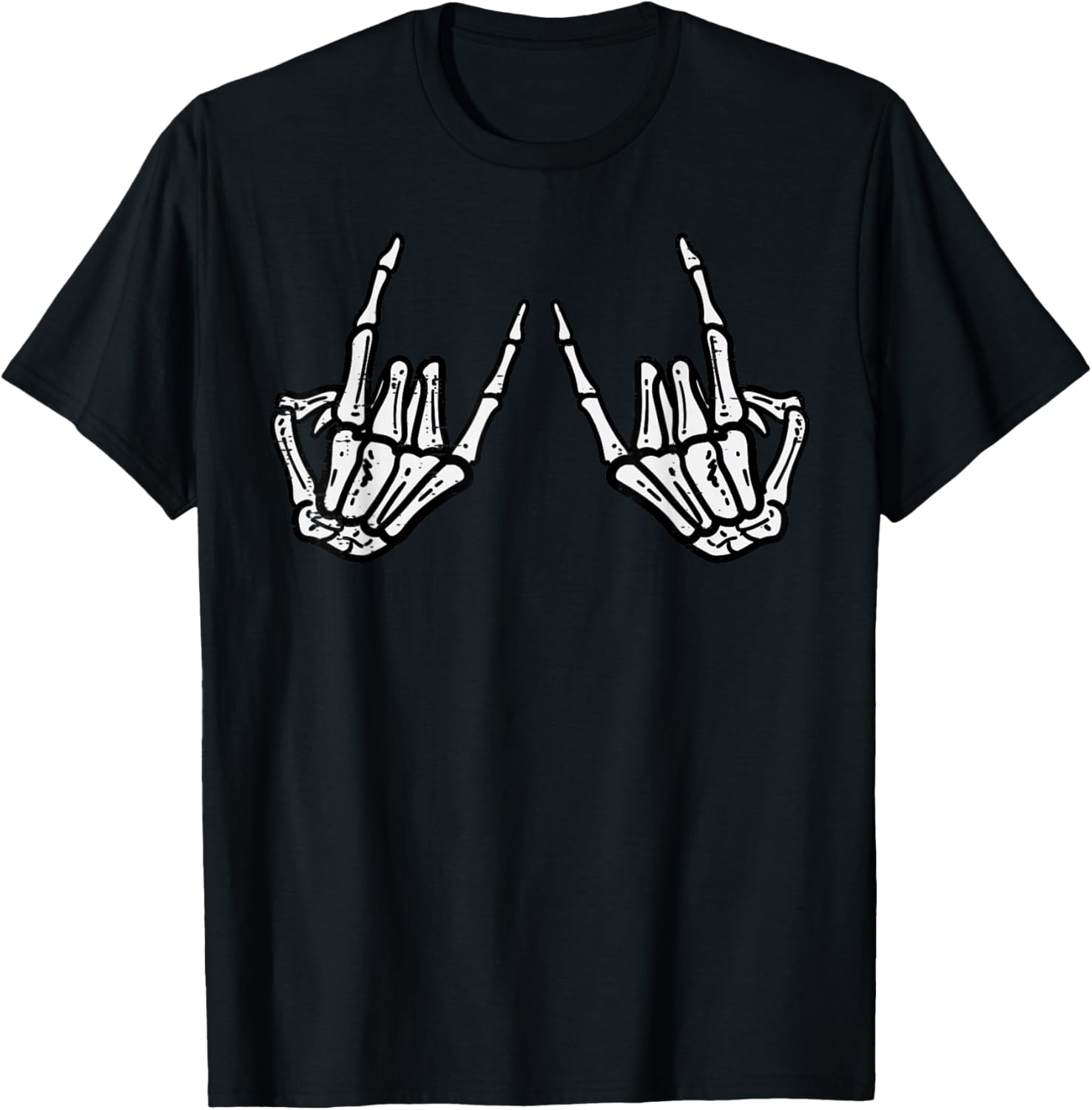 Rocker Hand Sign Skeleton Halloween T-Shirt for Men and Women - 14