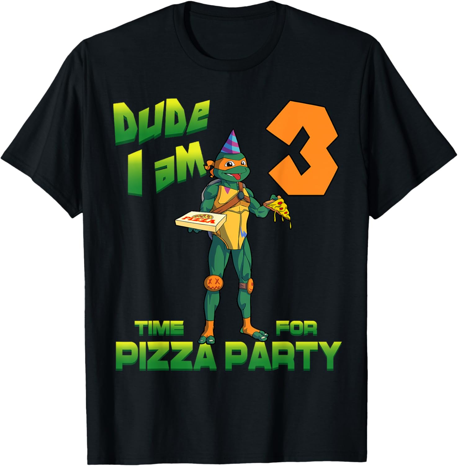 Michelangelo Pizza Birthday T-Shirt for 3 Year Old TMNT Fans - 8
