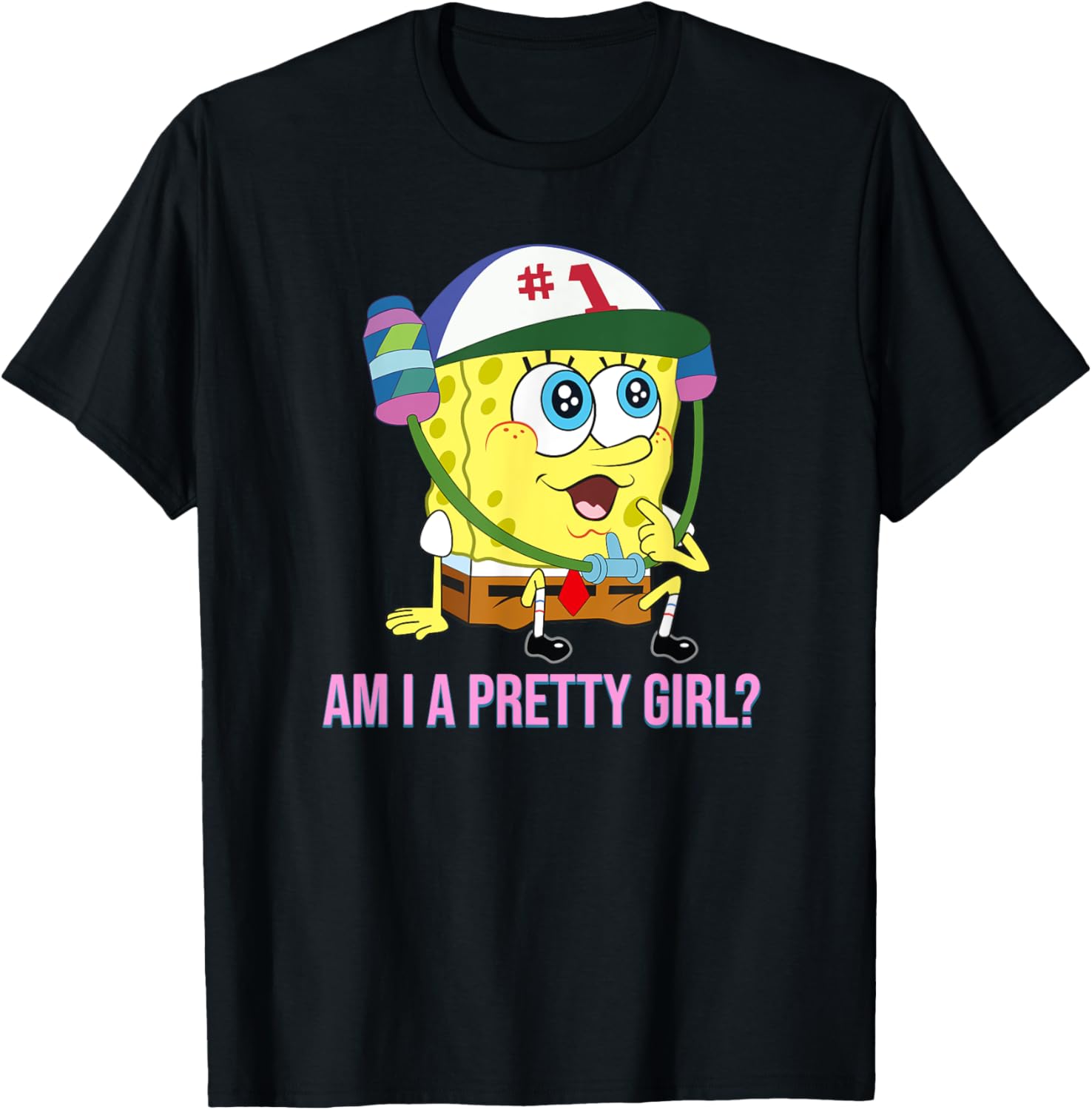 Cute SpongeBob SquarePants Am I a Pretty Girl T-Shirt for Fun Fashion - 16