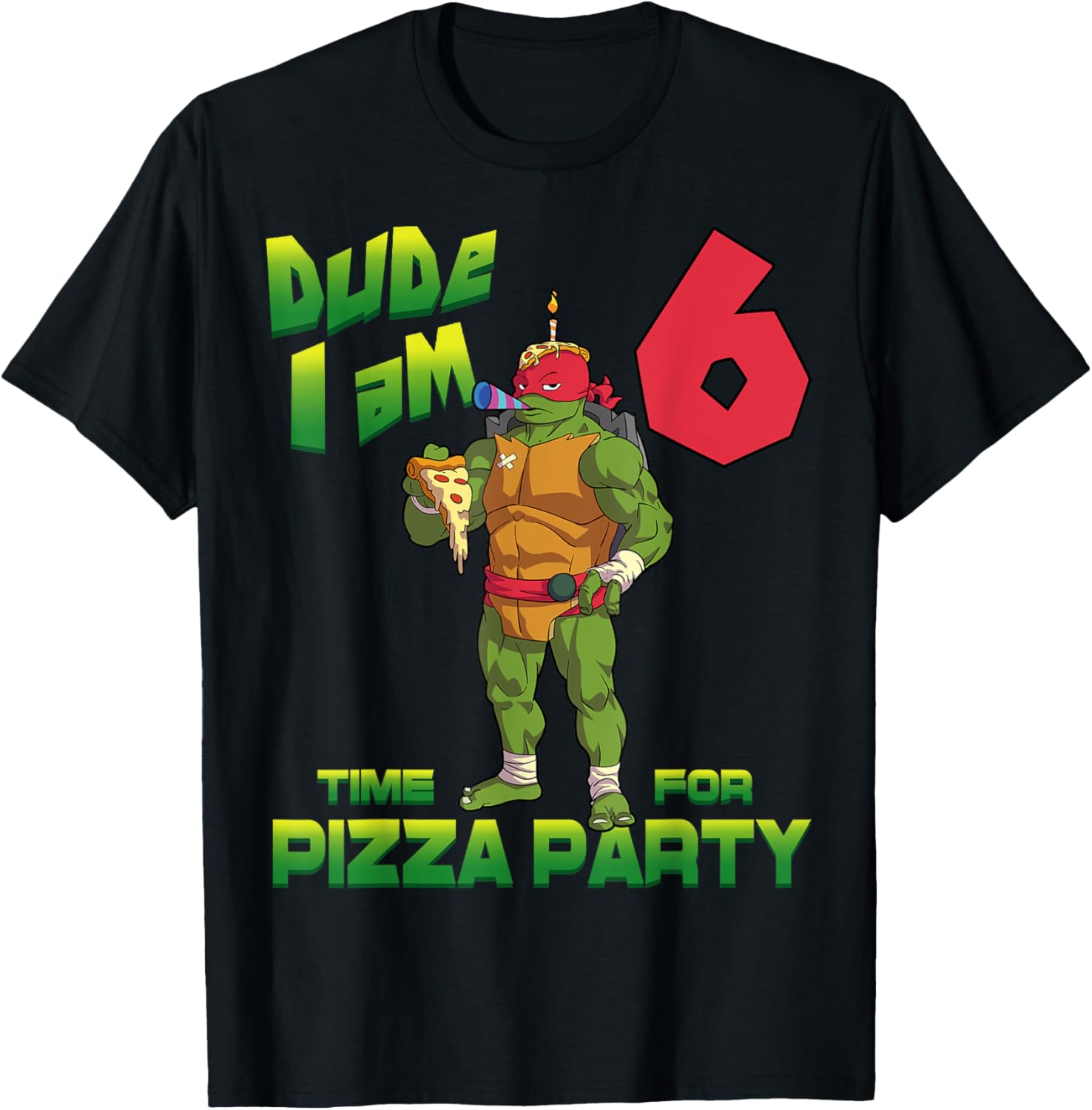 Mademark Ninja Turtles Raphael 6th Birthday Pizza Party T-Shirt - 7