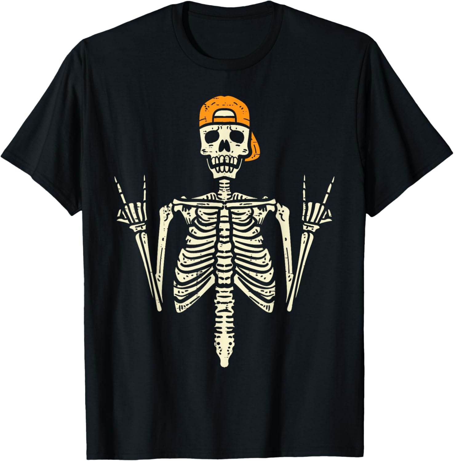 Cool Rocker Skeleton Cap Skater T-Shirt for Halloween Punk Rock Style - 4