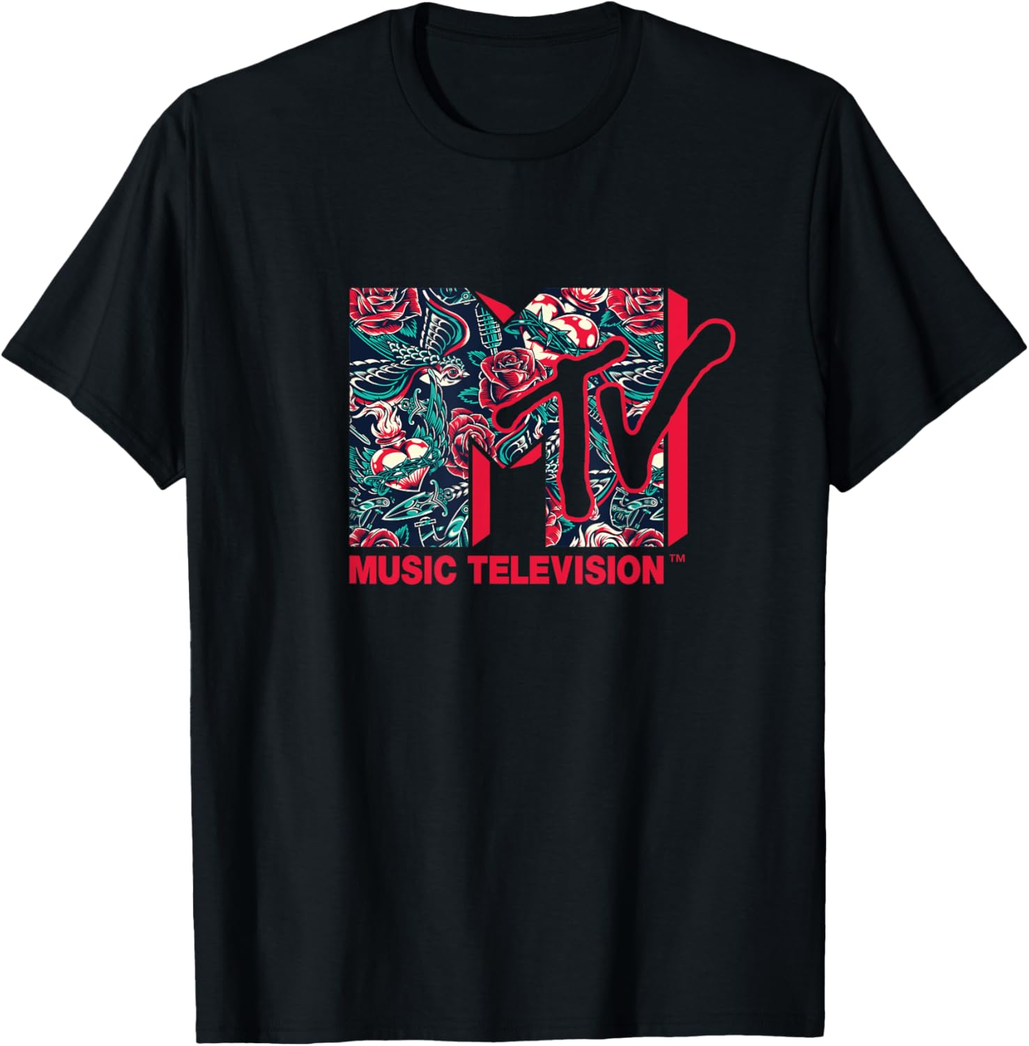 Mademark x MTV Official Logo Roses Tattoo Style T-Shirt for Fans - 20