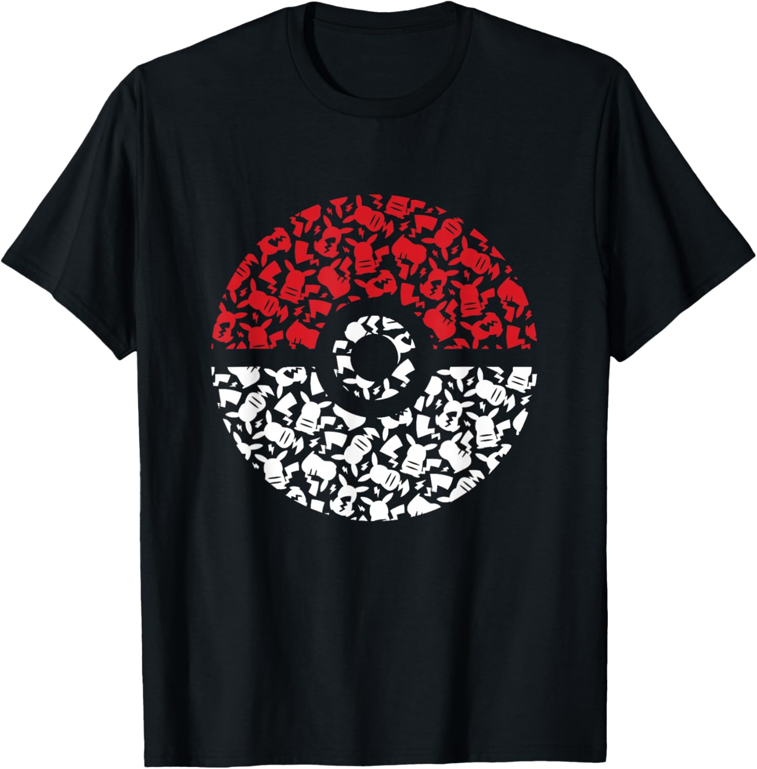 Adorable Pokemon Unisex Pikachu Pokeball Pattern T-Shirt in Black, Small - 1