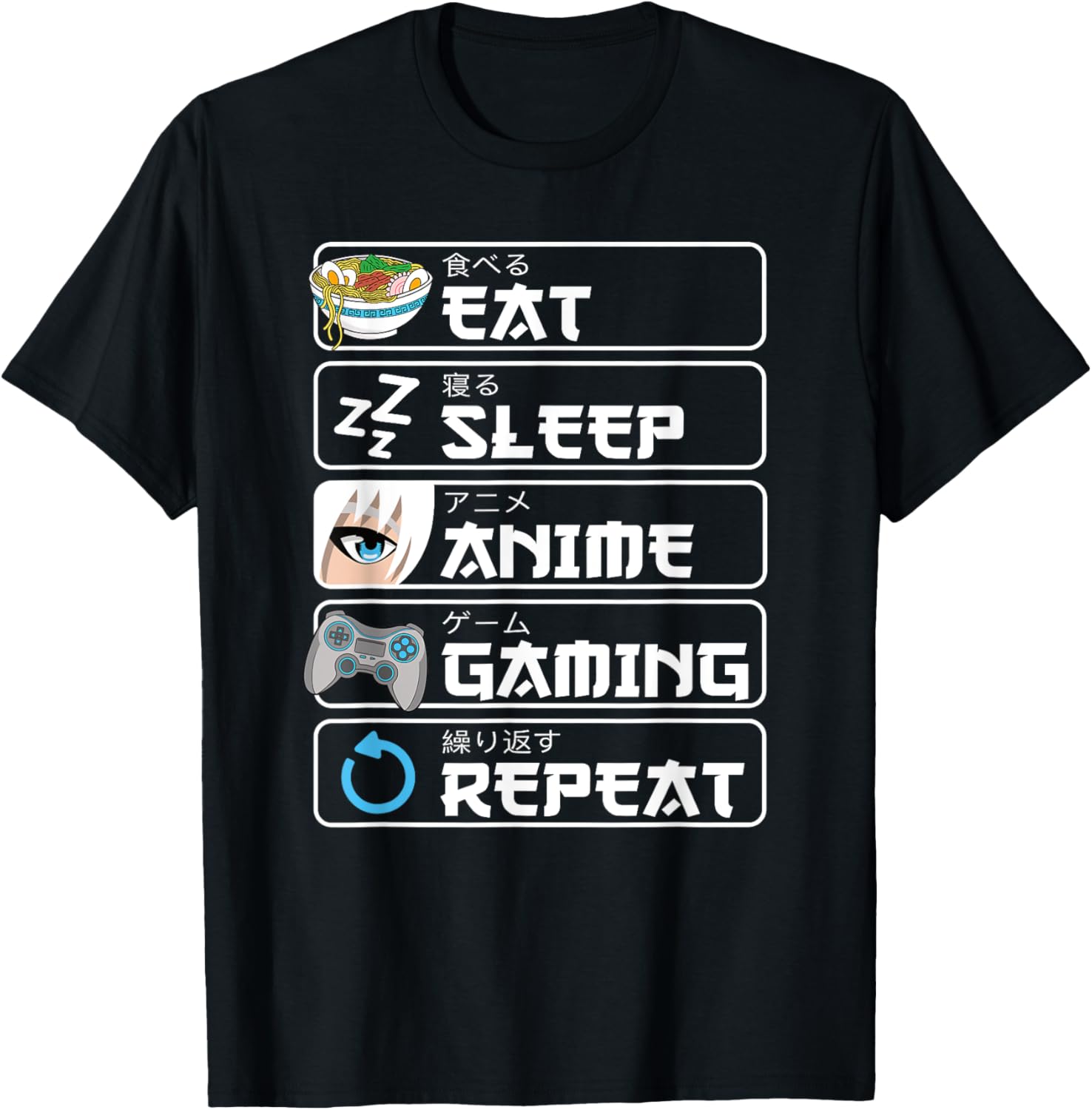 Eat Sleep Anime Gaming Repeat T-Shirt for Otaku Boys and Men - 14