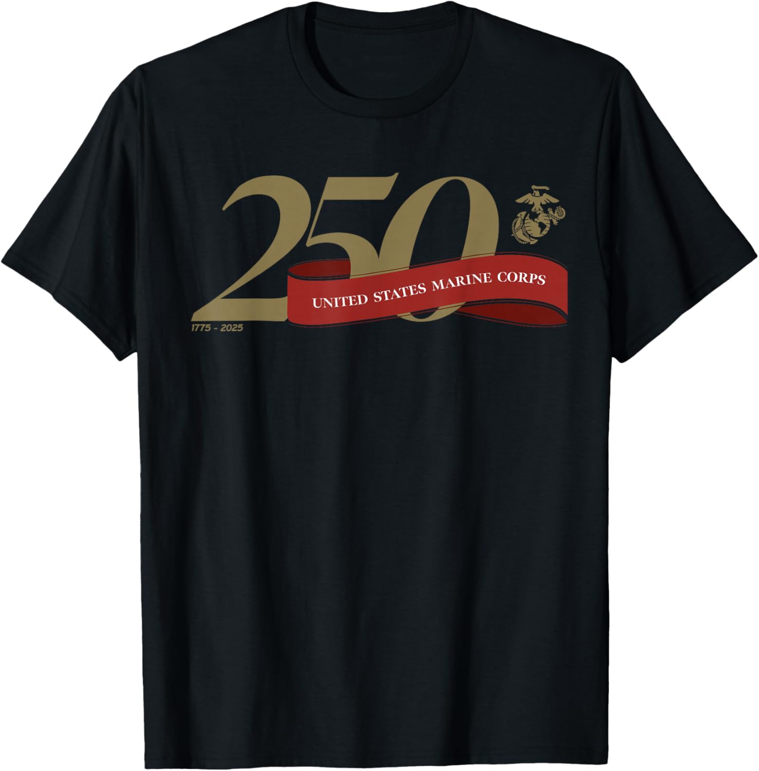 United States Marine Corps 250th Birthday Gold Logo T-Shirt for All Fans - 1