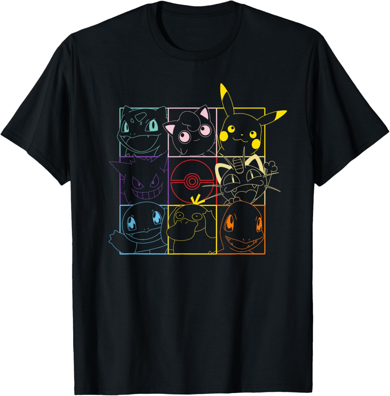Pokemon Adult Unisex Black Grid T-Shirt for Casual Style Fun - 10